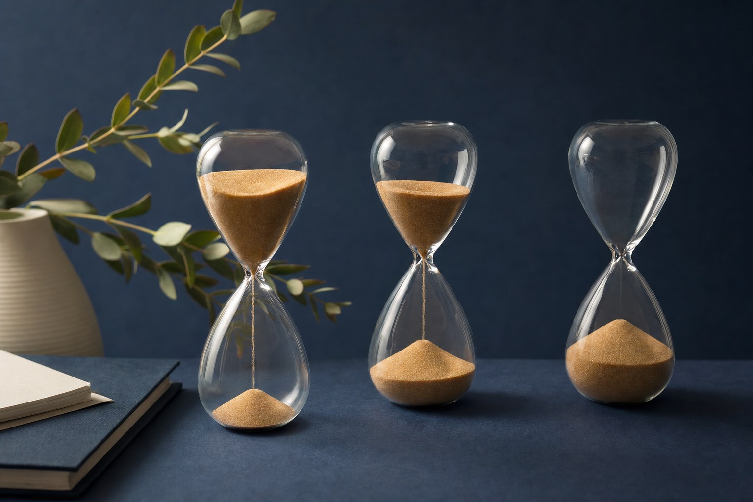 Three hourglasses representing different Social Security claiming ages