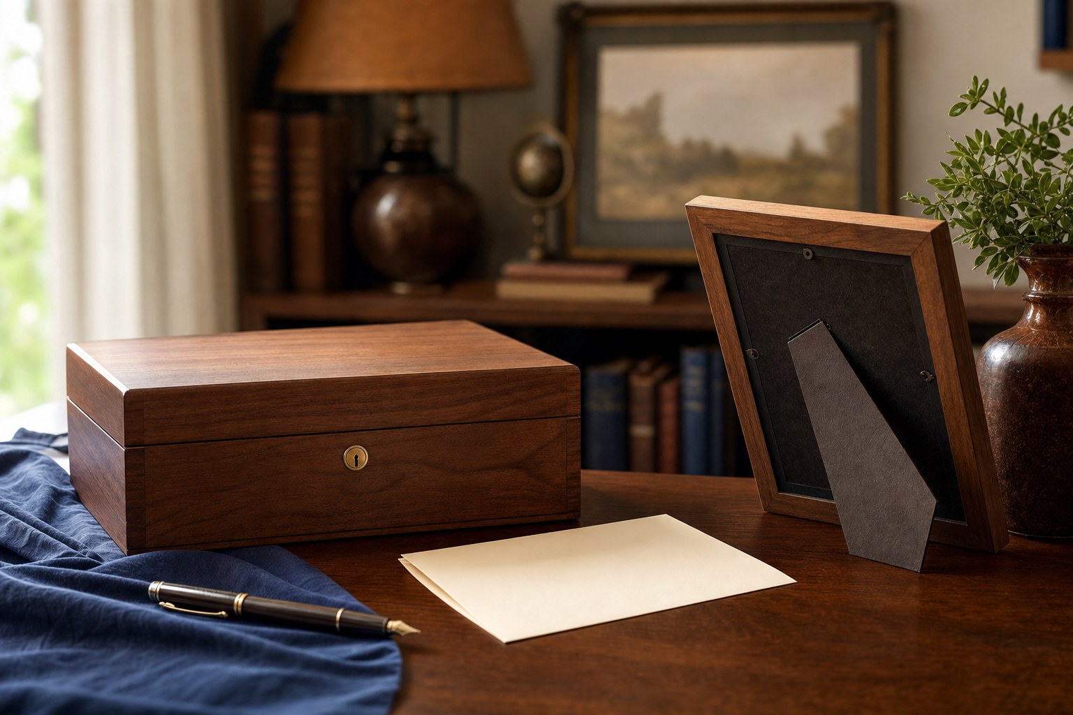 Keepsake box and blank letter representing family legacy planning