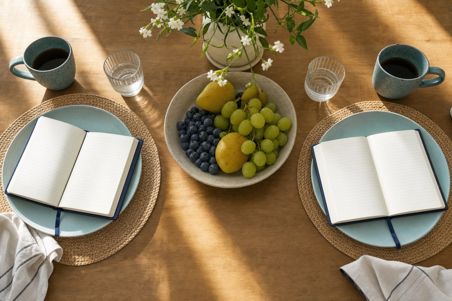 Two notebooks at a shared table for a household retirement conversation