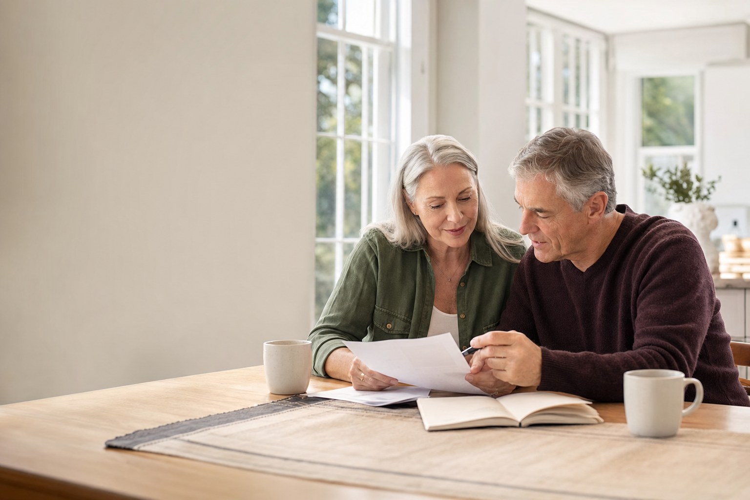 A couple reviewing retirement plans together at home
