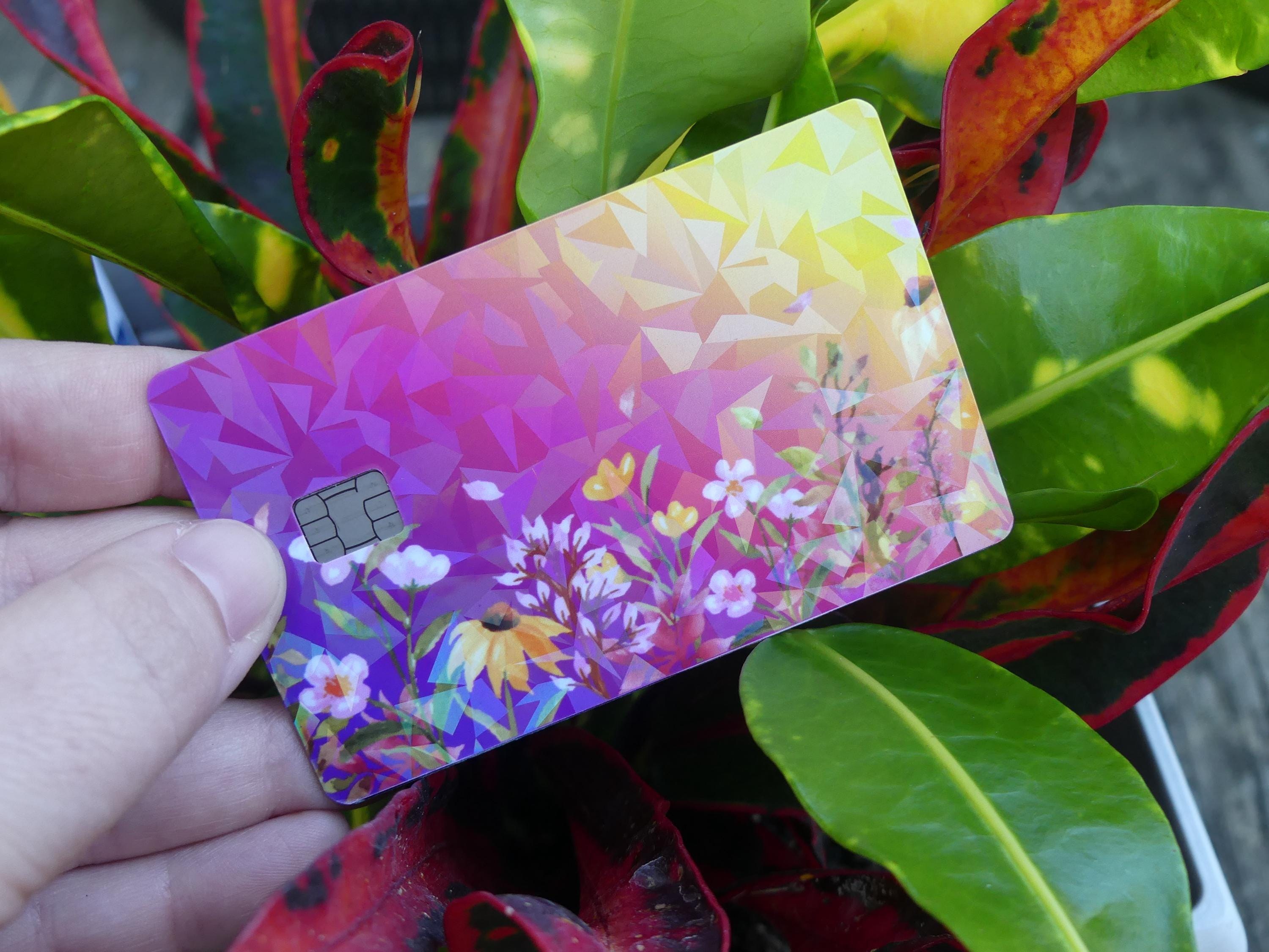 Floral Credit Card Skin, Waterproof Sparkle Vinyl Decal, Bouquet Design