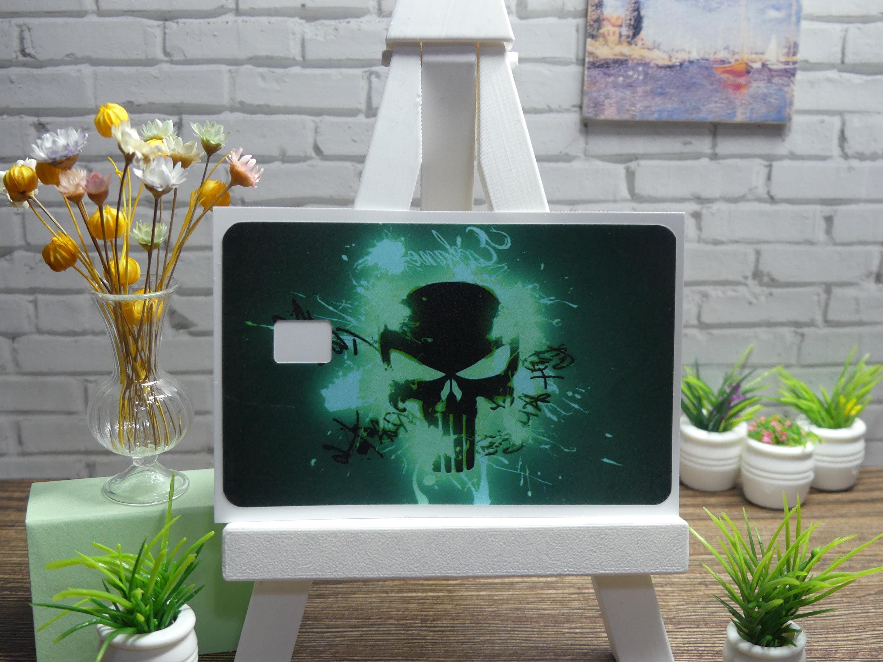 Neon Skull Credit Card Skin, Glow-in-the-Dark Graffiti Decal, Gothic Card Cover