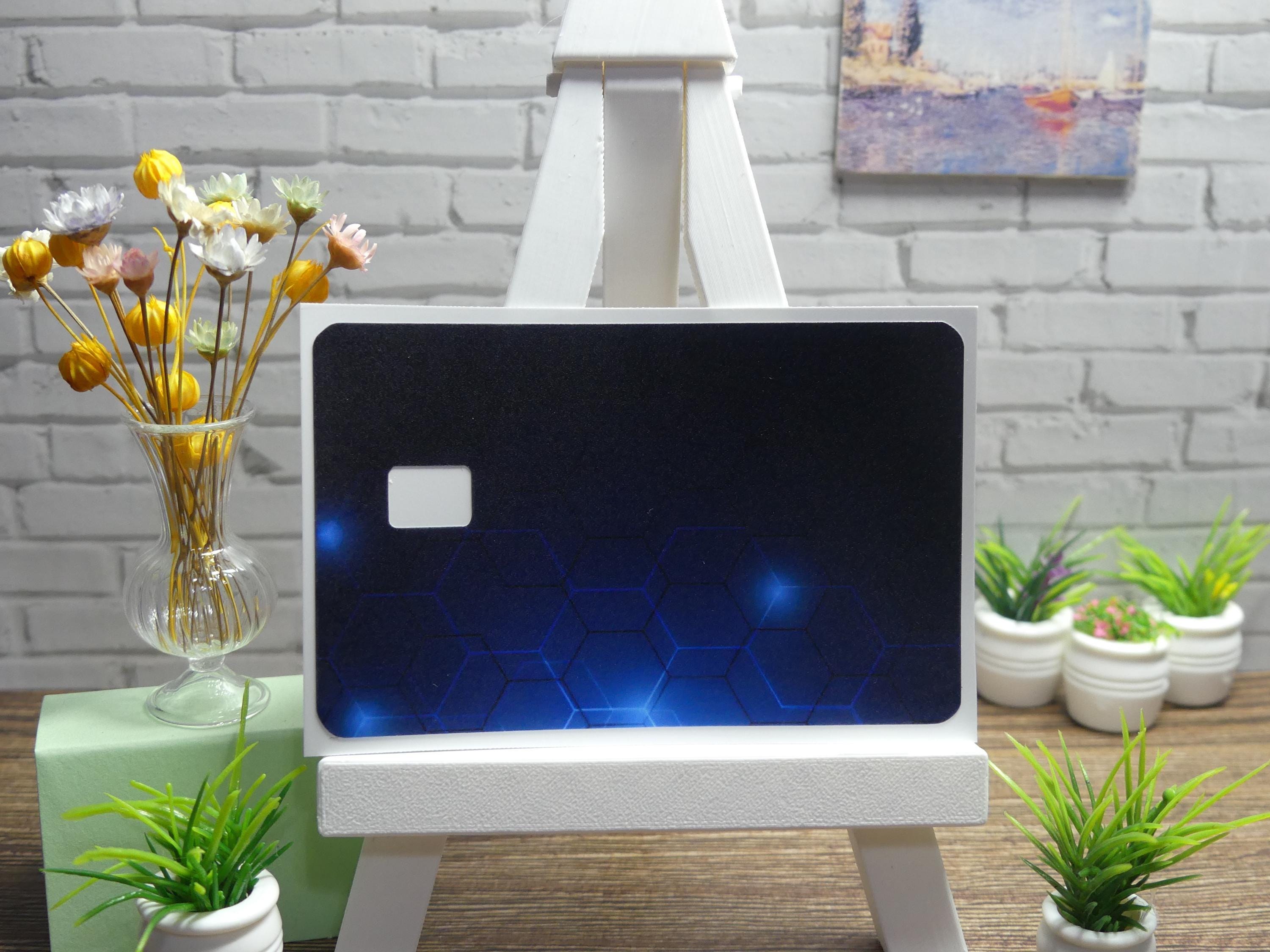 Blue Hexagon Credit Card Decal | Futuristic Geometric Tech Skin Wrap