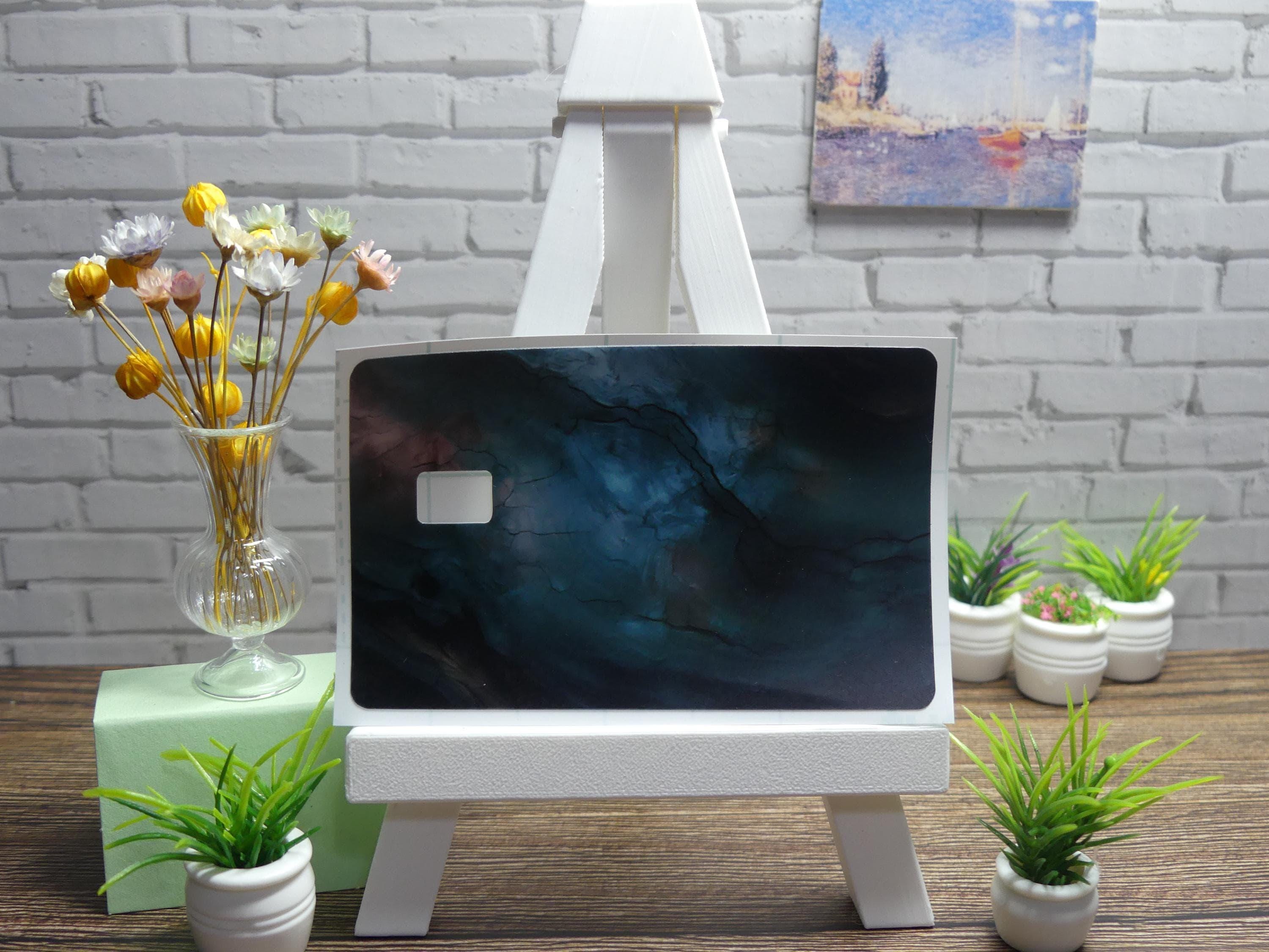 Teal Marble Credit Card Skin, Abstract Ocean Vinyl Decal, Luxury Wallet Sticker