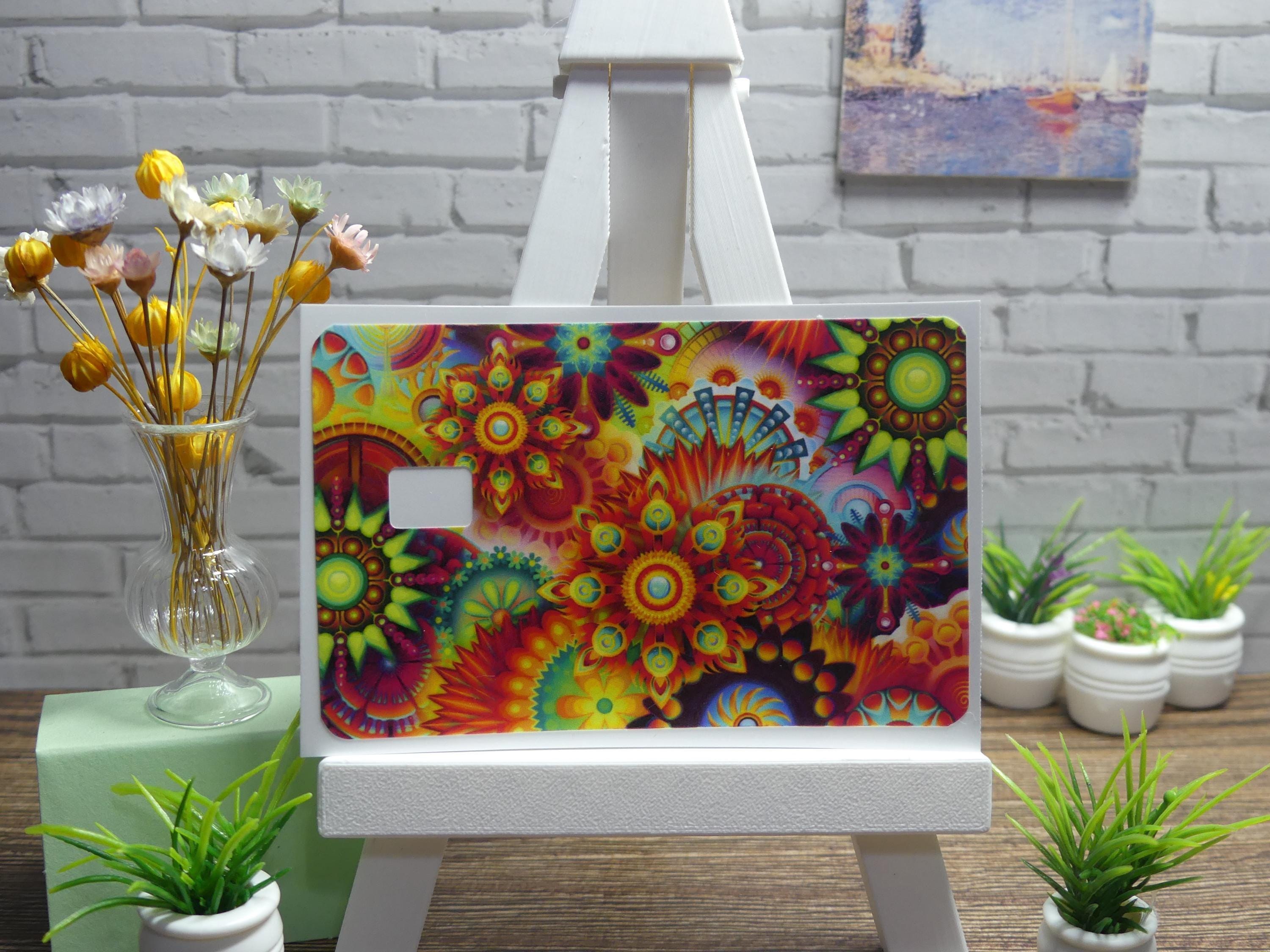Credit Card Decal | Colorful Mandala | Boho Floral Design | Psychedelic Wallet Accessory