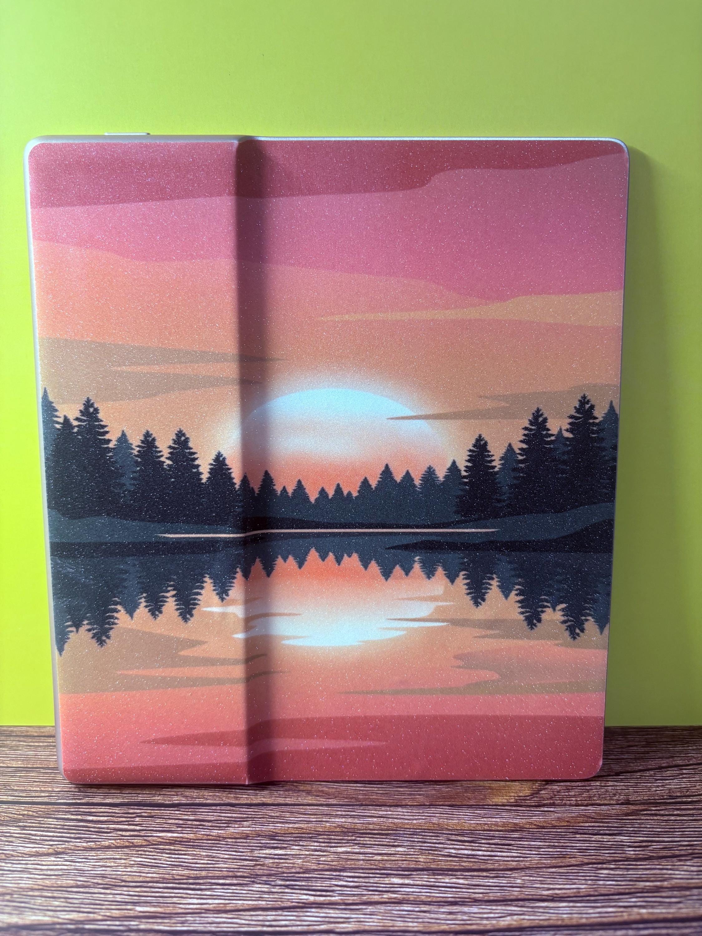 Sunset Forest Lake Kindle Skin, Retro Camping Vinyl Wrap, Cozy Nature Decal