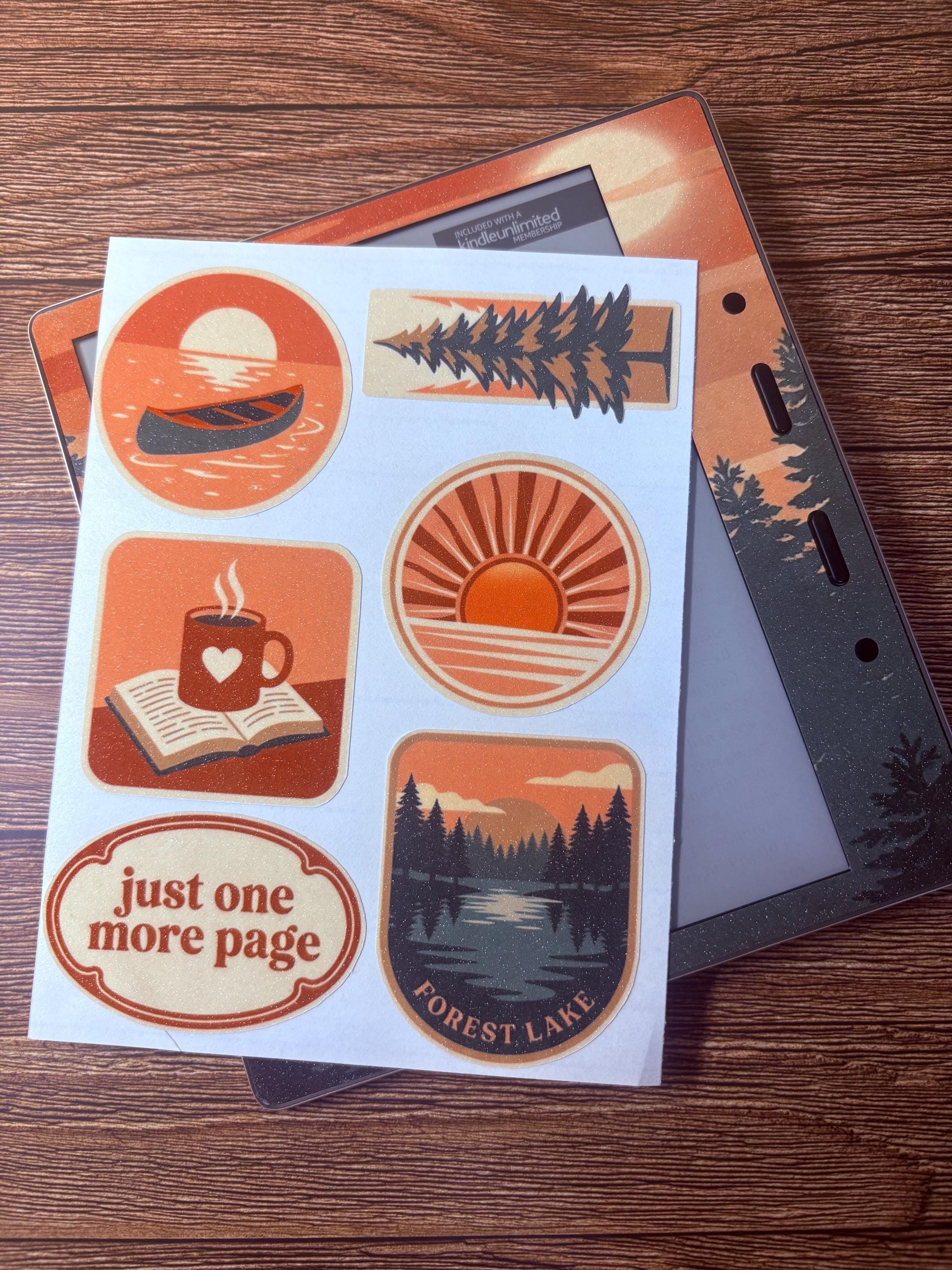 Sunset Forest Lake Kindle Skin, Retro Camping Vinyl Wrap, Cozy Nature Decal, view 10