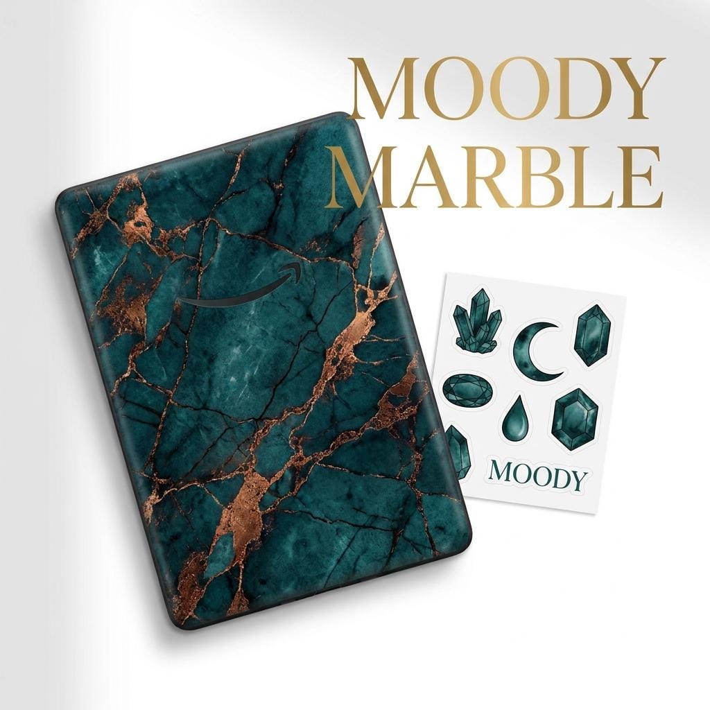 Moody Teal Marble Kindle Skin, Dark Academia Vinyl Wrap (Paperwhite, Oasis), view 4