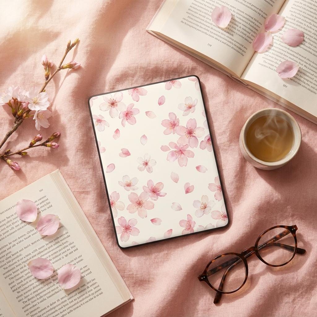 Cherry Blossom Kindle Skin, Sakura Floral Vinyl Decal, Japanese Botanical Reader Cover