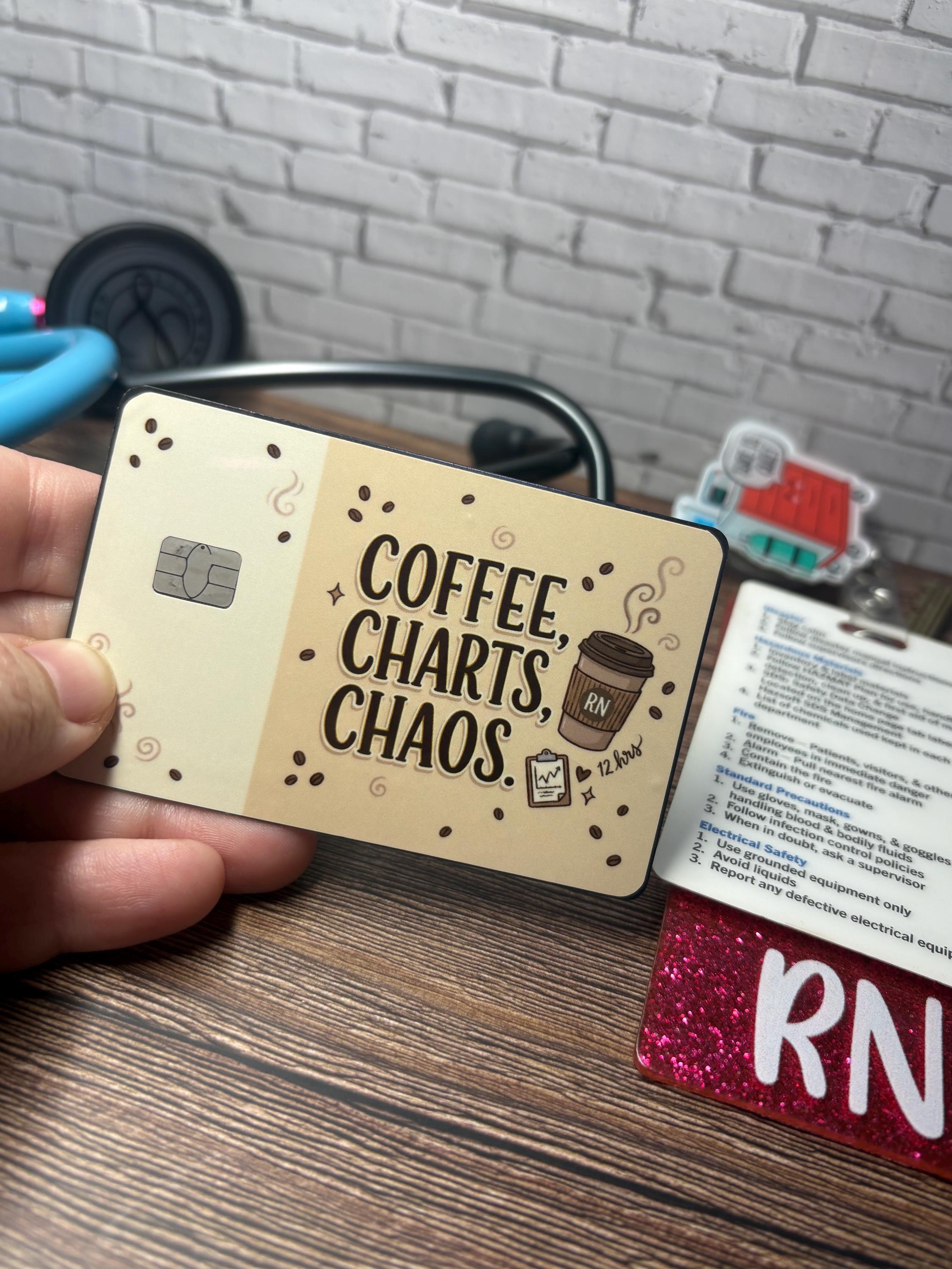 RN Card Skin, Coffee Charts Chaos, Waterproof Vinyl Sticker, view 2