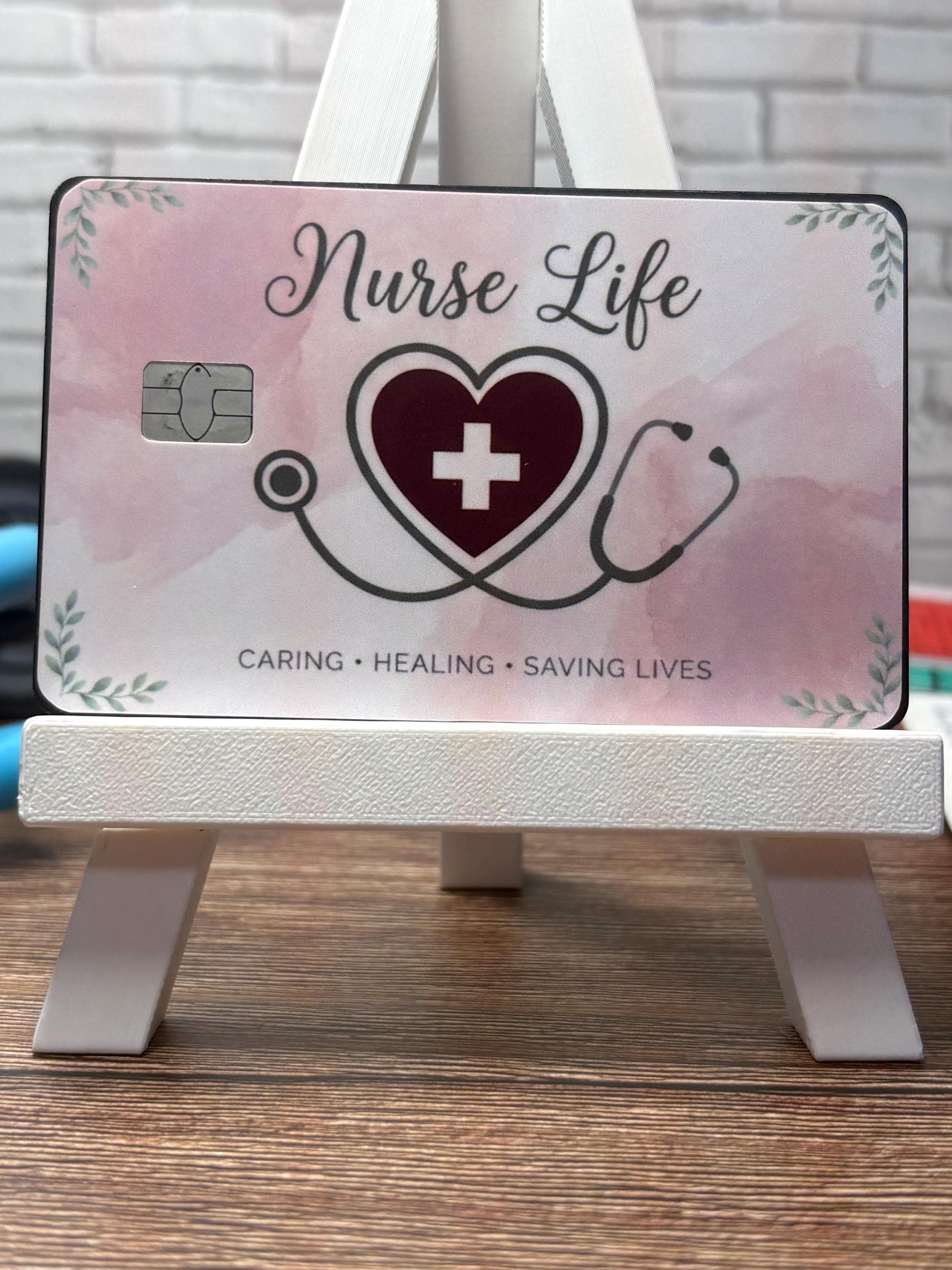 Nurse Life Card Skin, Pink Watercolor Debit Card Sticker, RN Gift, view 3