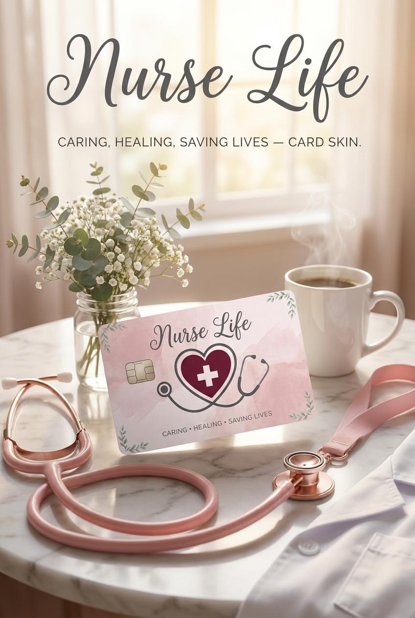 Nurse Life Card Skin, Pink Watercolor Debit Card Sticker, RN Gift, view 4
