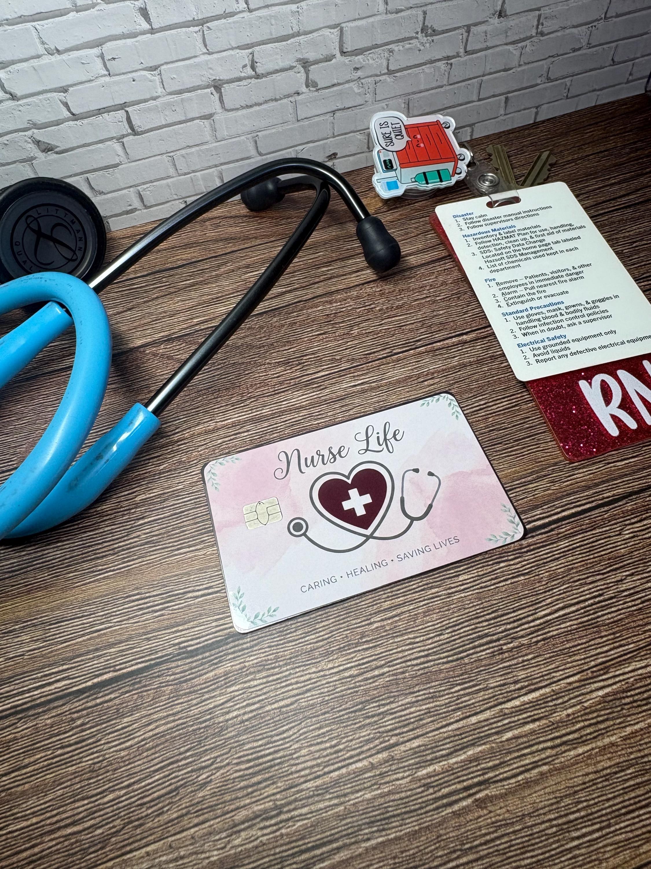 Nurse Life Card Skin, Pink Watercolor Debit Card Sticker, RN Gift, view 7