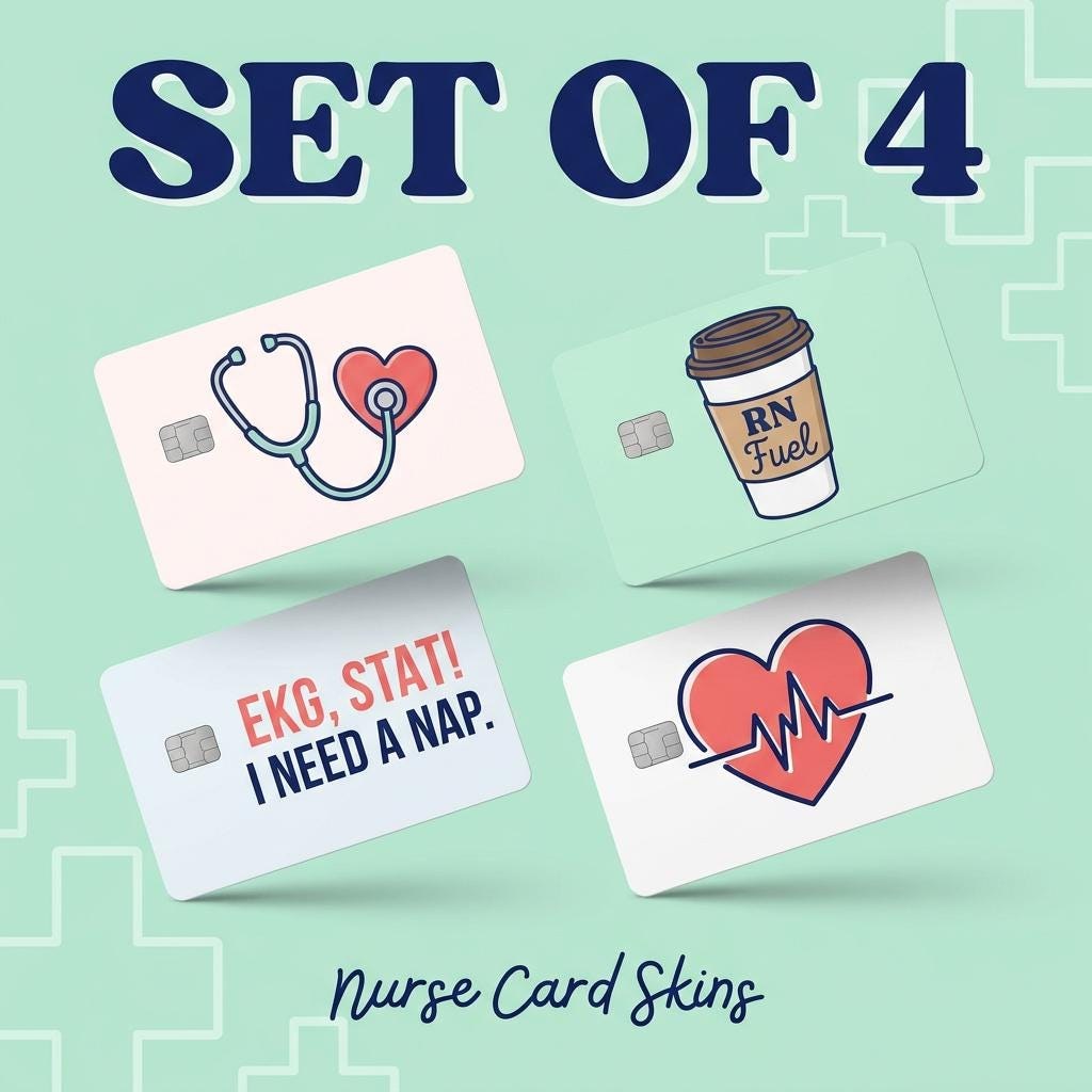 Nurse Credit Card Skins, Funny RN Gift, Waterproof Vinyl Sticker Set, view 2