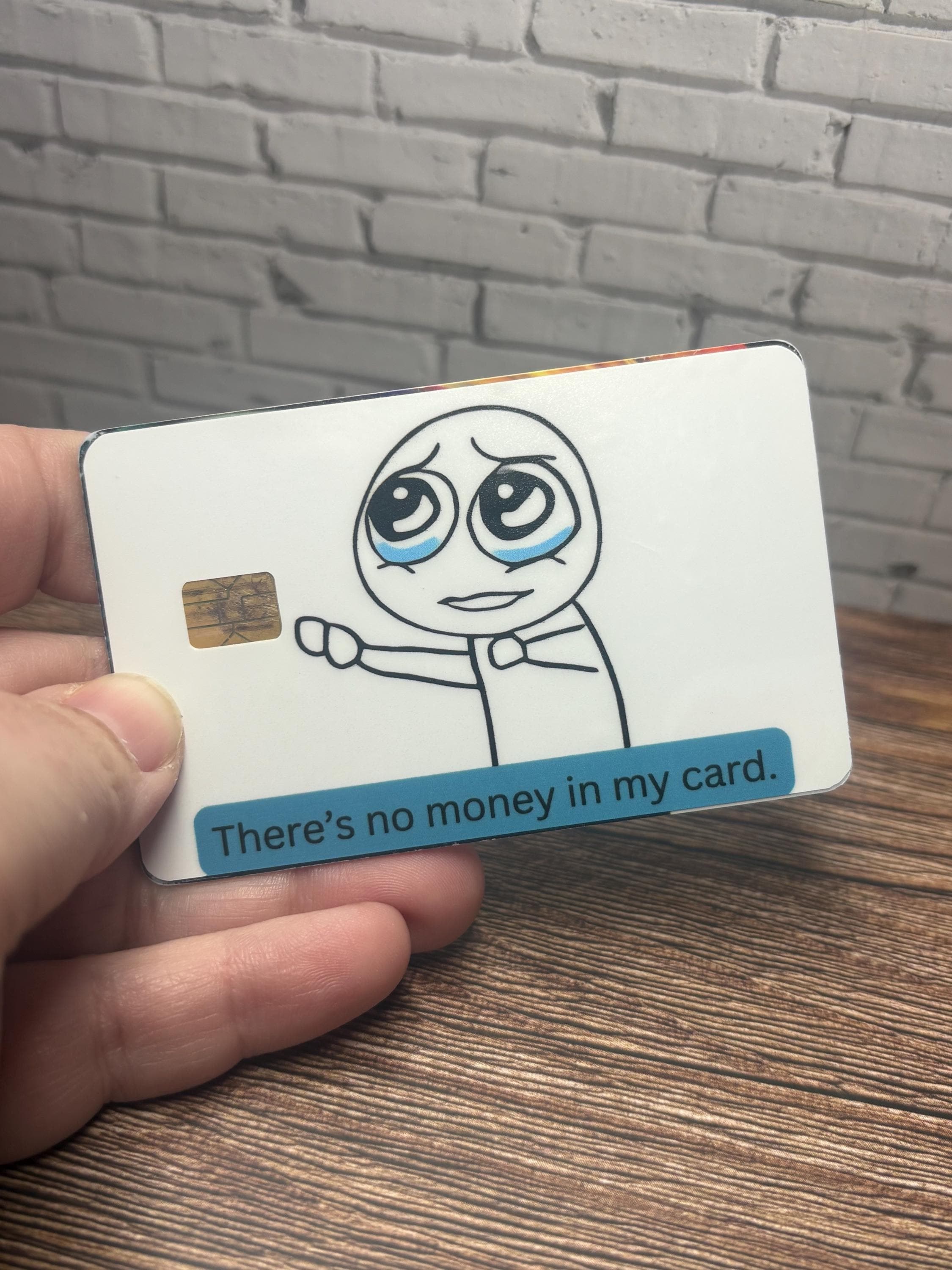 Funny Broke Meme Card Skin, Crying Wojak Debit Sticker, Gag Gift (Waterproof Vinyl), view 2