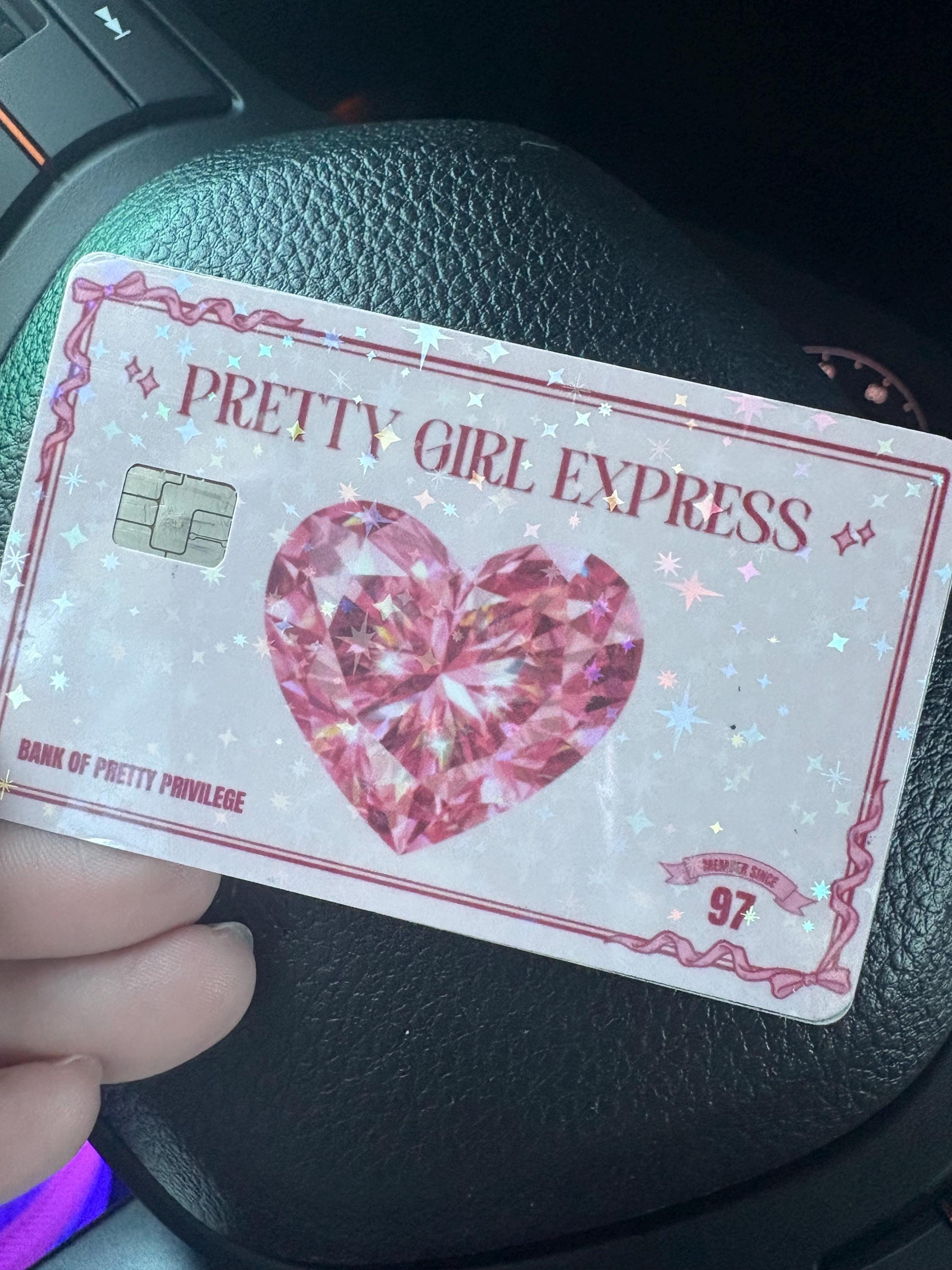 Pretty Girl Express Credit Card Skin, Pink Holographic Debit Sticker, Coquette Card Decal