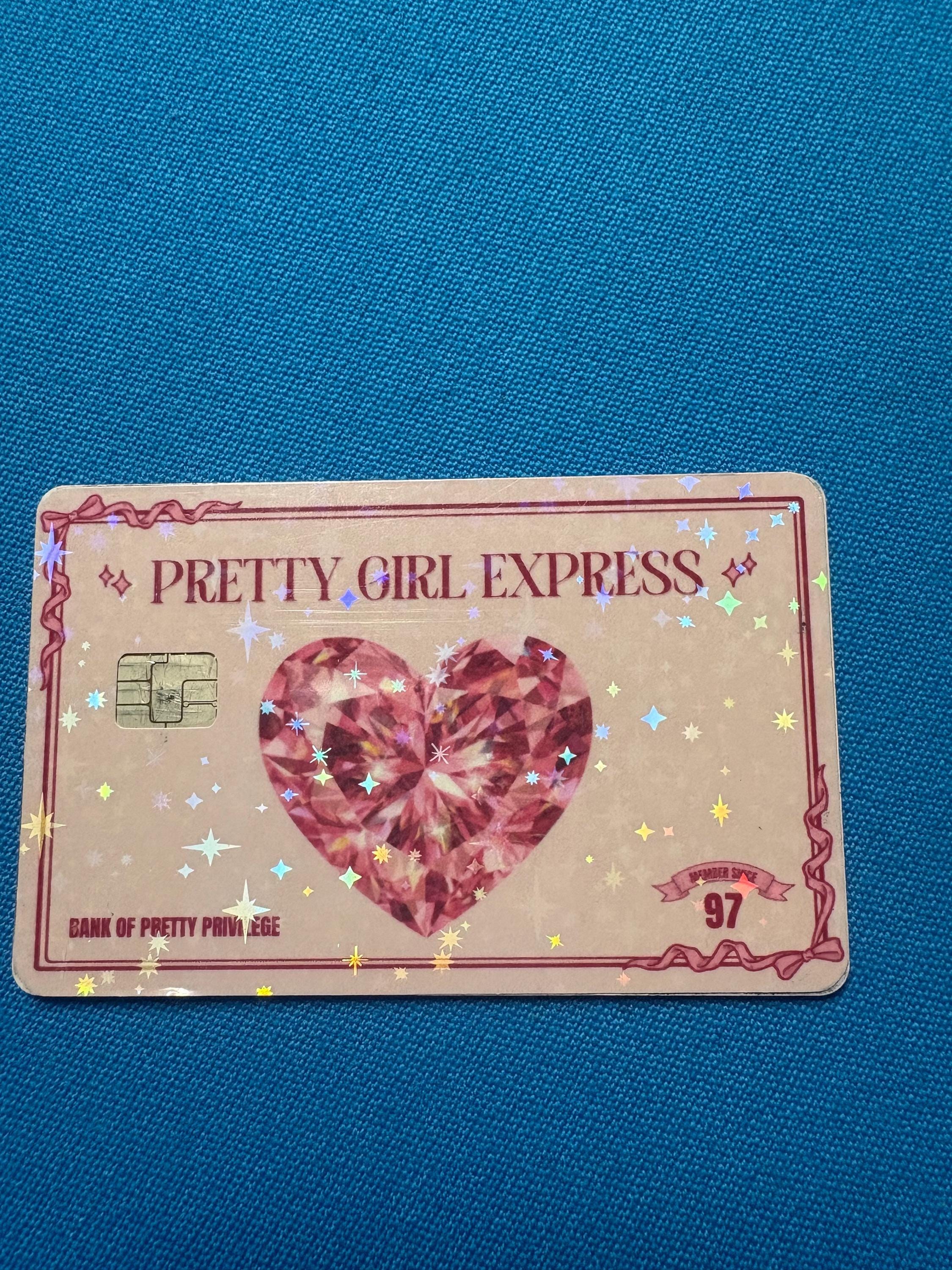 Pretty Girl Express Credit Card Skin, Pink Holographic Debit Sticker, Coquette Card Decal, view 2