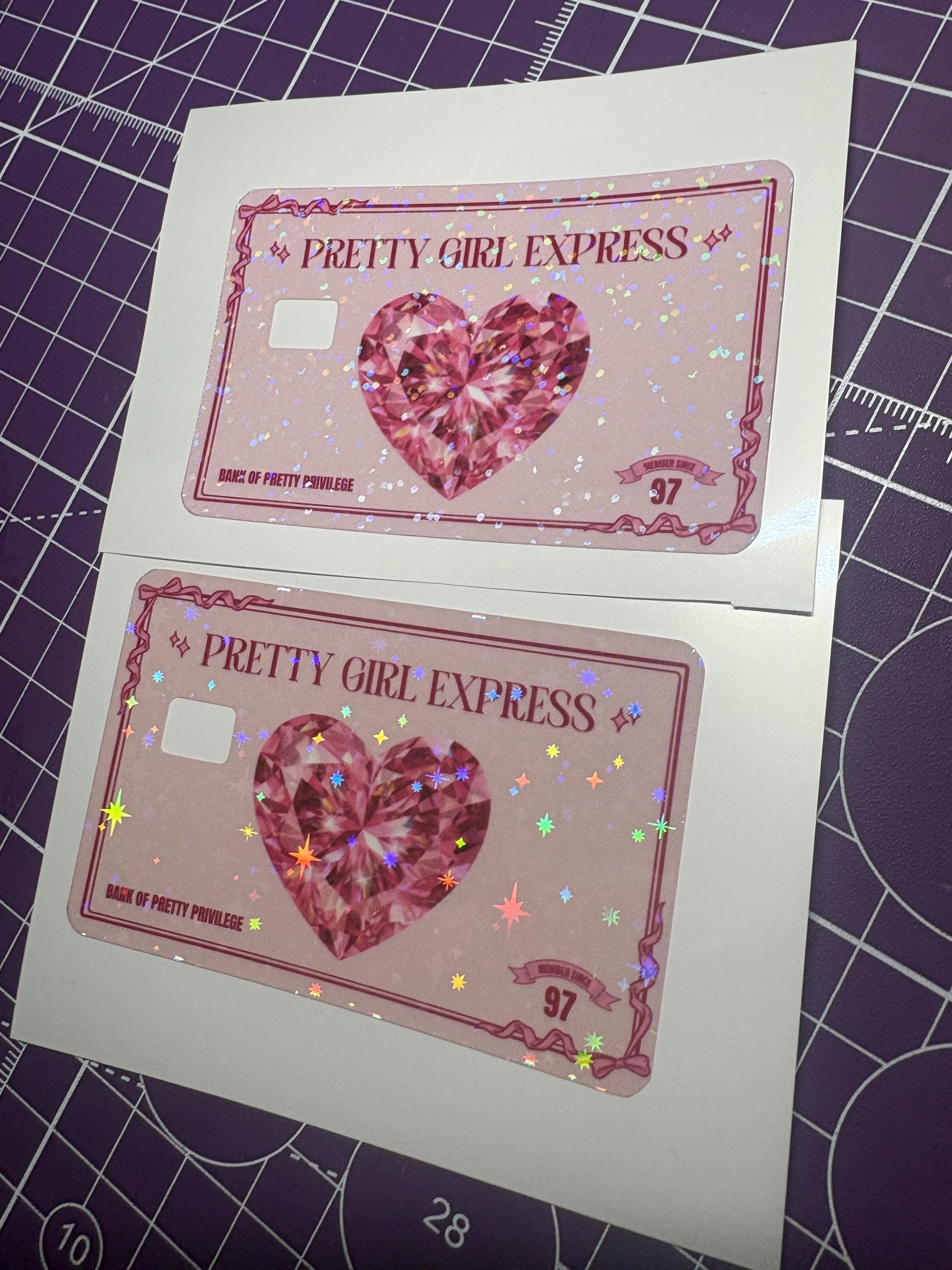 Pretty Girl Express Credit Card Skin, Pink Holographic Debit Sticker, Coquette Card Decal, view 4