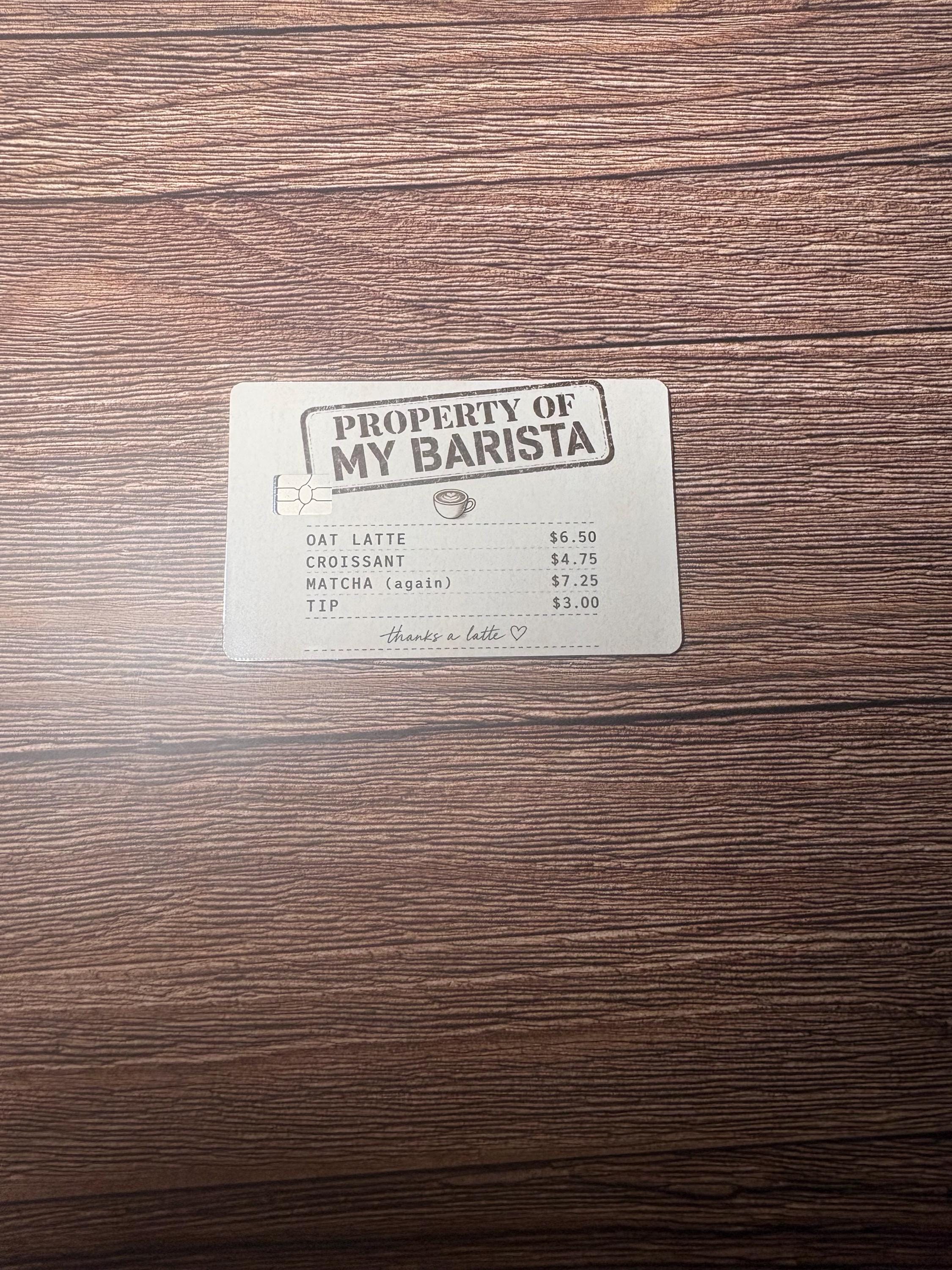 Property Of My Barista Card Skin, Funny Coffee Lover Debit Sticker Cover, view 6