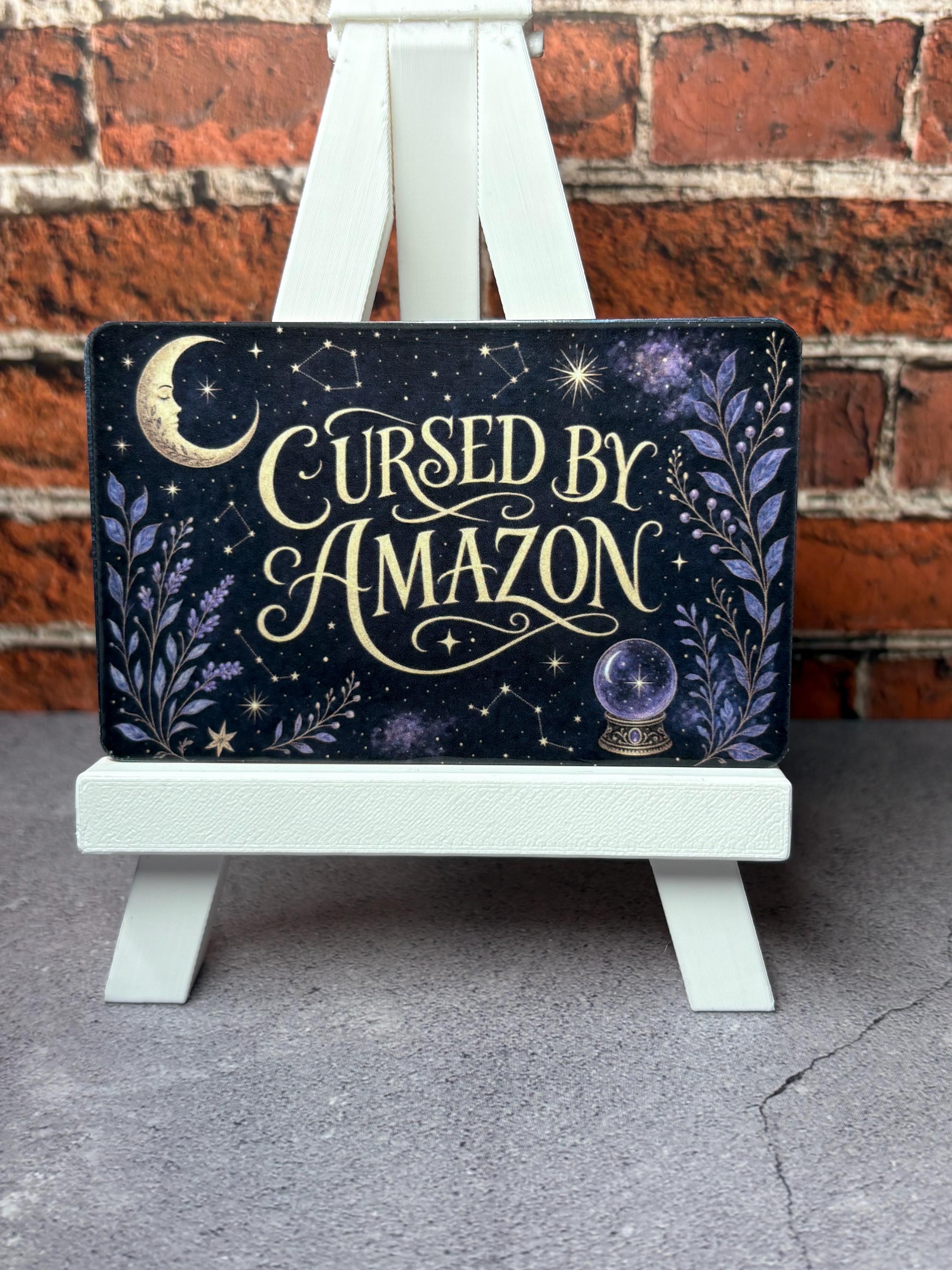 Cursed By Amazon Card Skin | Funny Witchy Halloween Debit Sticker | Celestial Navy Gold Cover