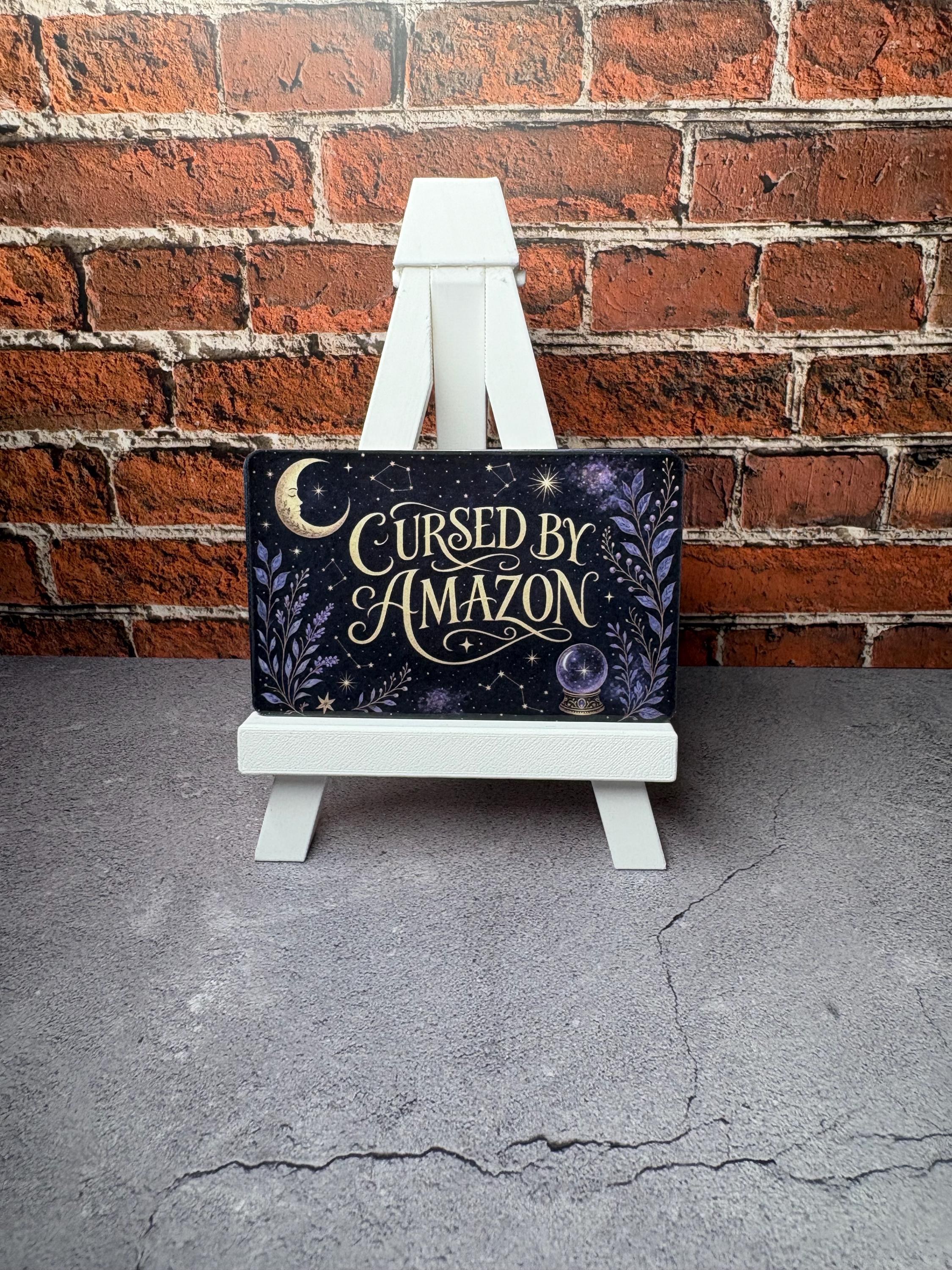 Cursed By Amazon Card Skin | Funny Witchy Halloween Debit Sticker | Celestial Navy Gold Cover, view 3