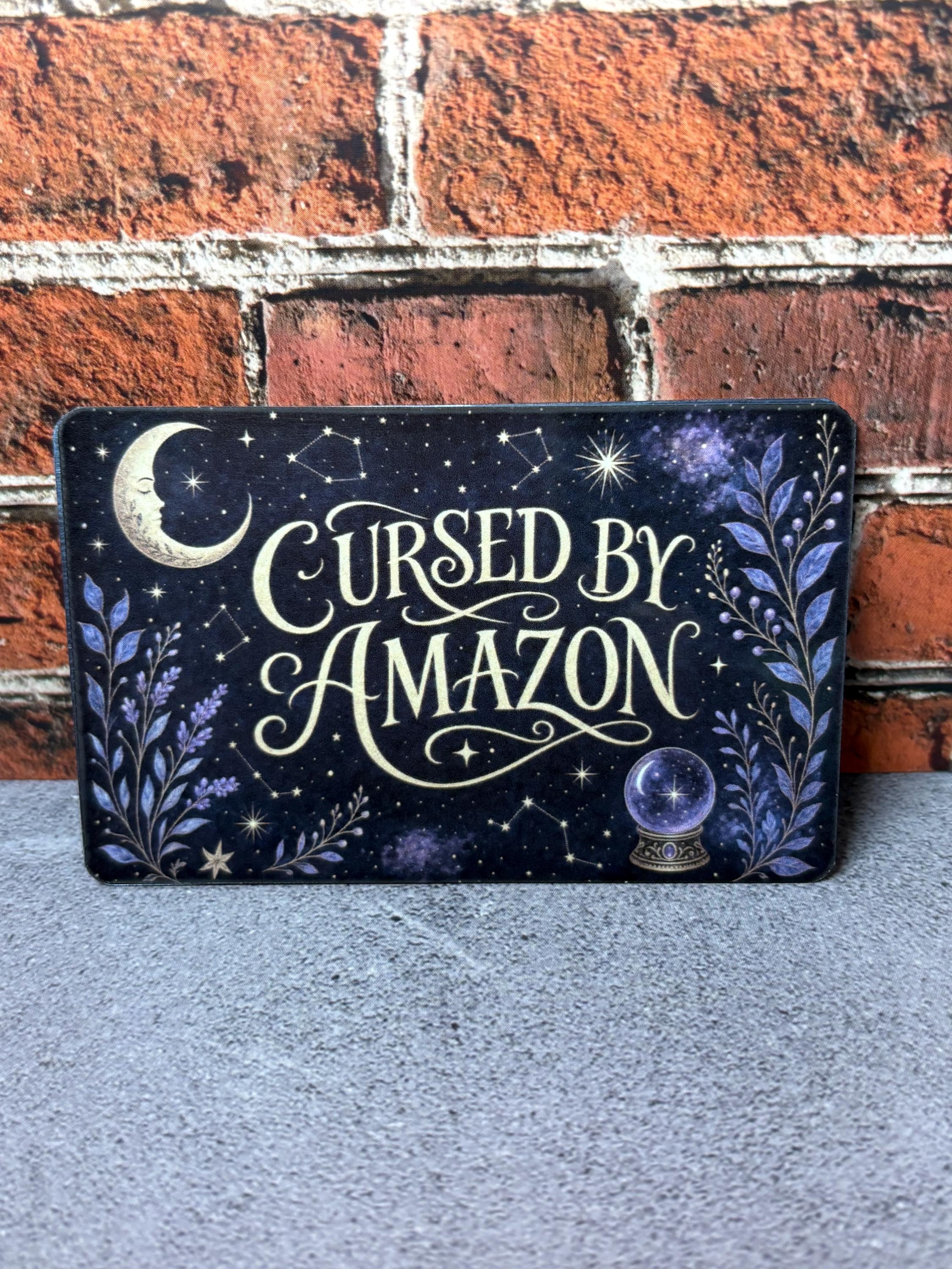 Cursed By Amazon Card Skin | Funny Witchy Halloween Debit Sticker | Celestial Navy Gold Cover, view 5