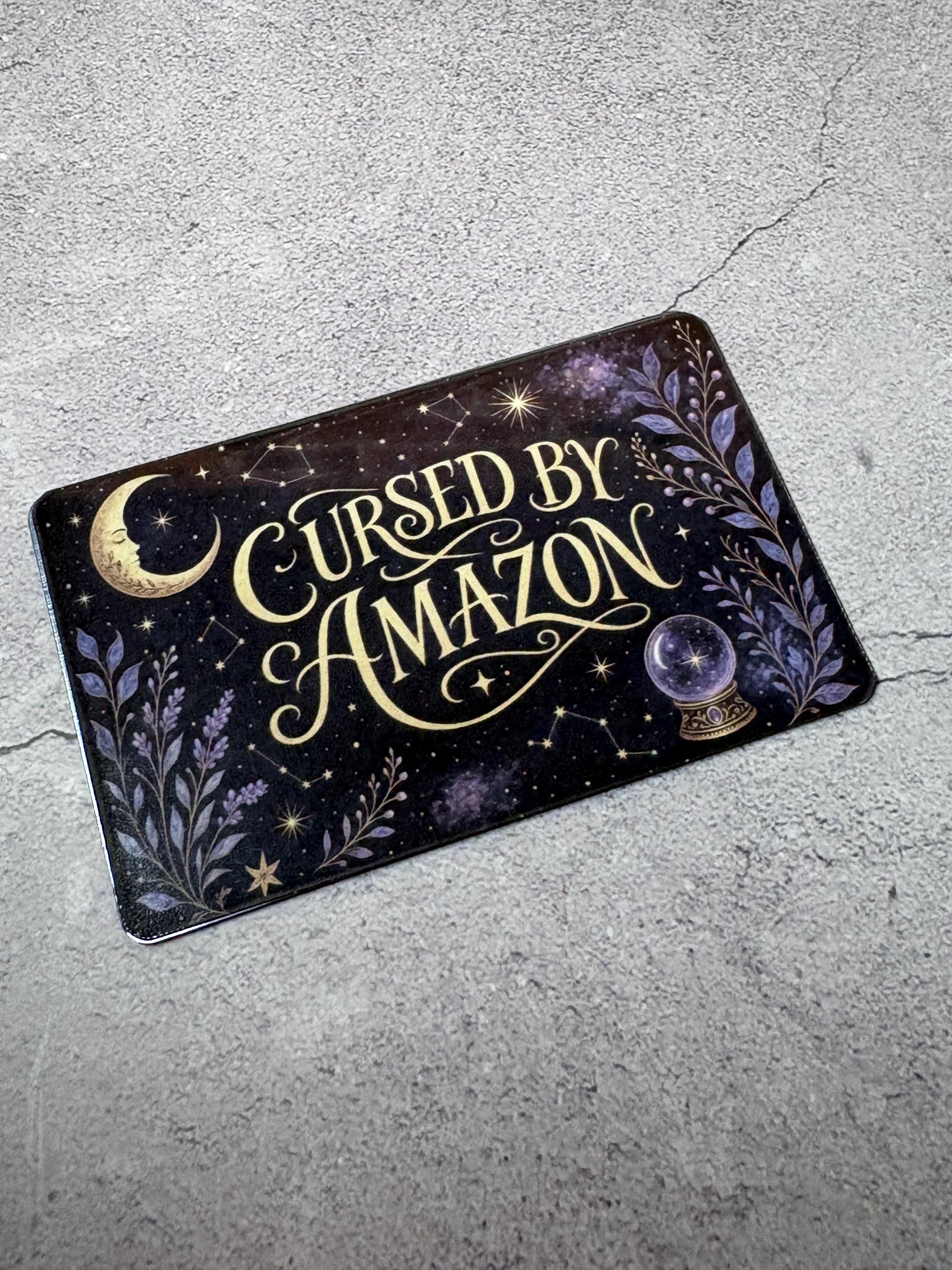 Cursed By Amazon Card Skin | Funny Witchy Halloween Debit Sticker | Celestial Navy Gold Cover, view 6