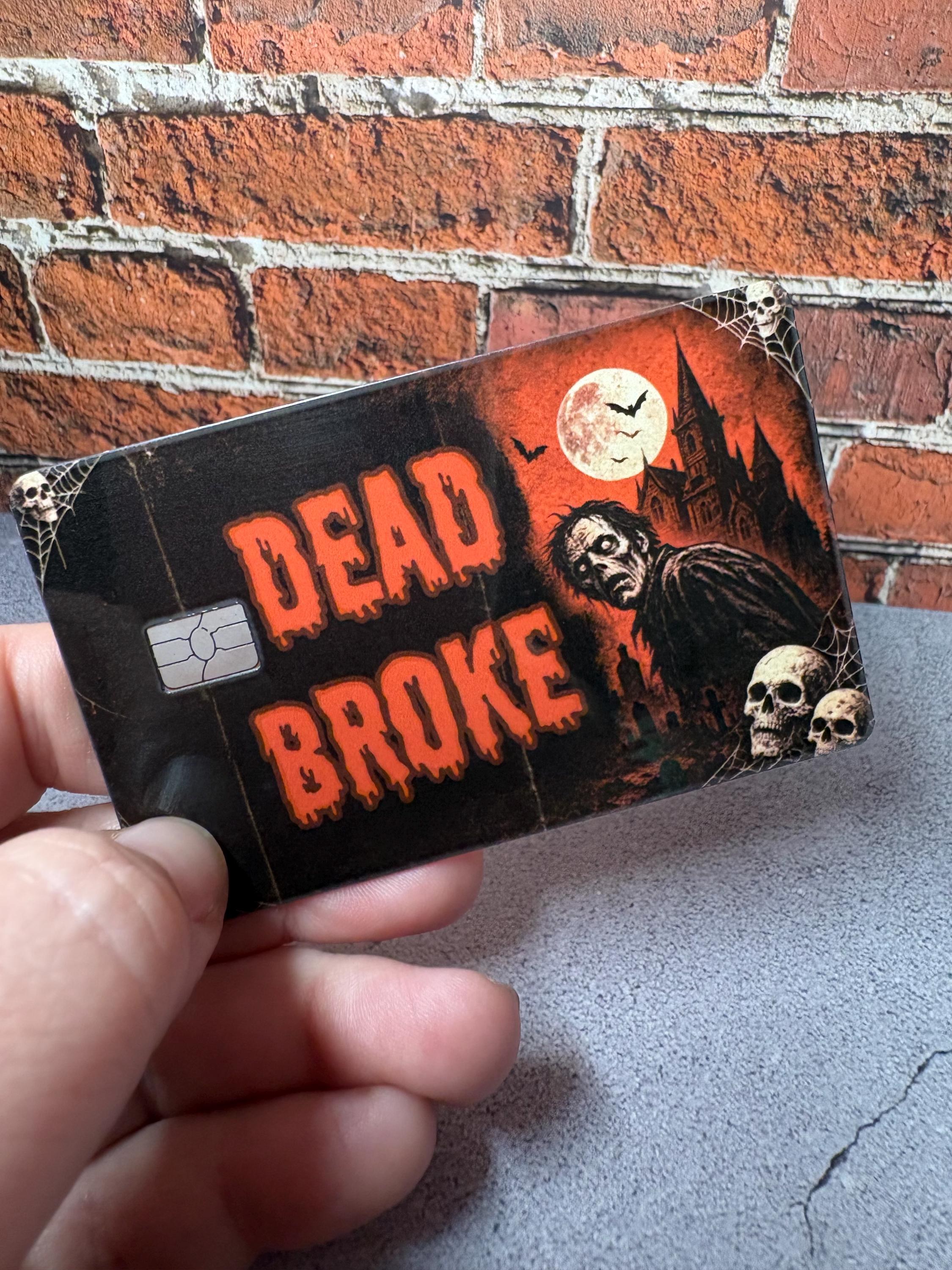 Dead Broke Card Skin | Vintage Horror Halloween Debit Sticker | Zombie Card Cover, view 4