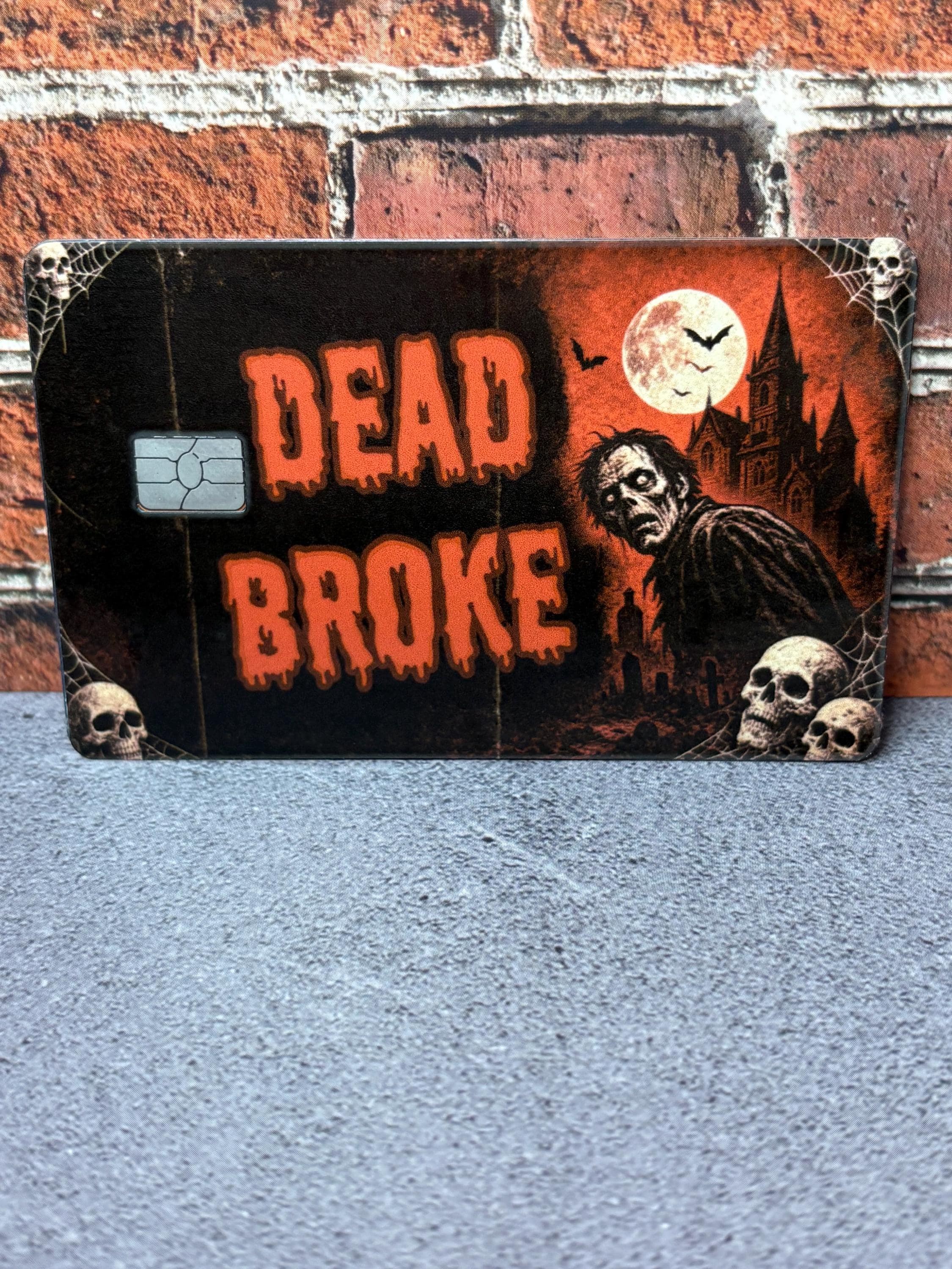Dead Broke Card Skin | Vintage Horror Halloween Debit Sticker | Zombie Card Cover, view 5