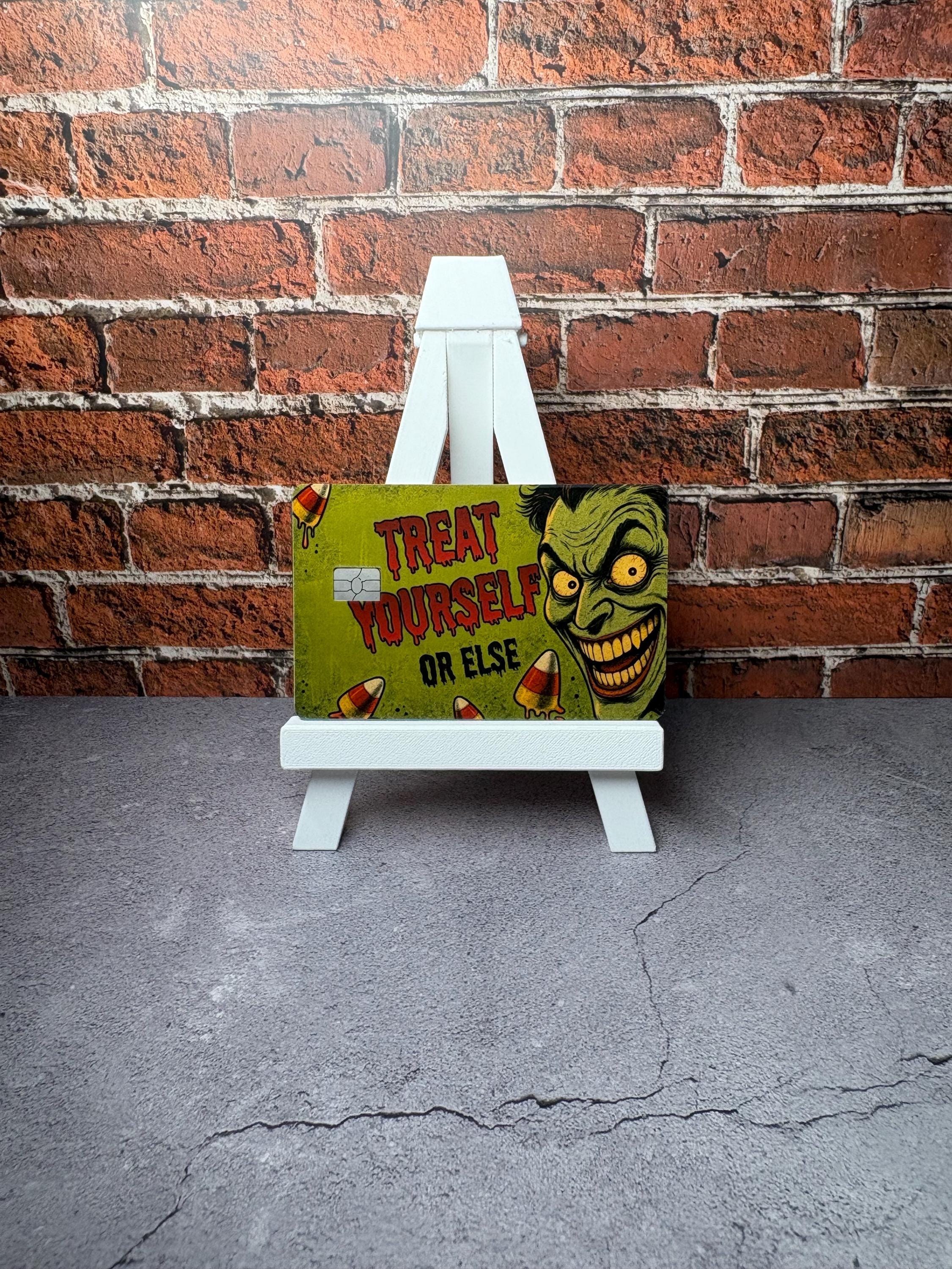 Treat Yourself Card Skin | Funny Vintage Horror Halloween Debit Sticker | Candy Corn Cover, view 3