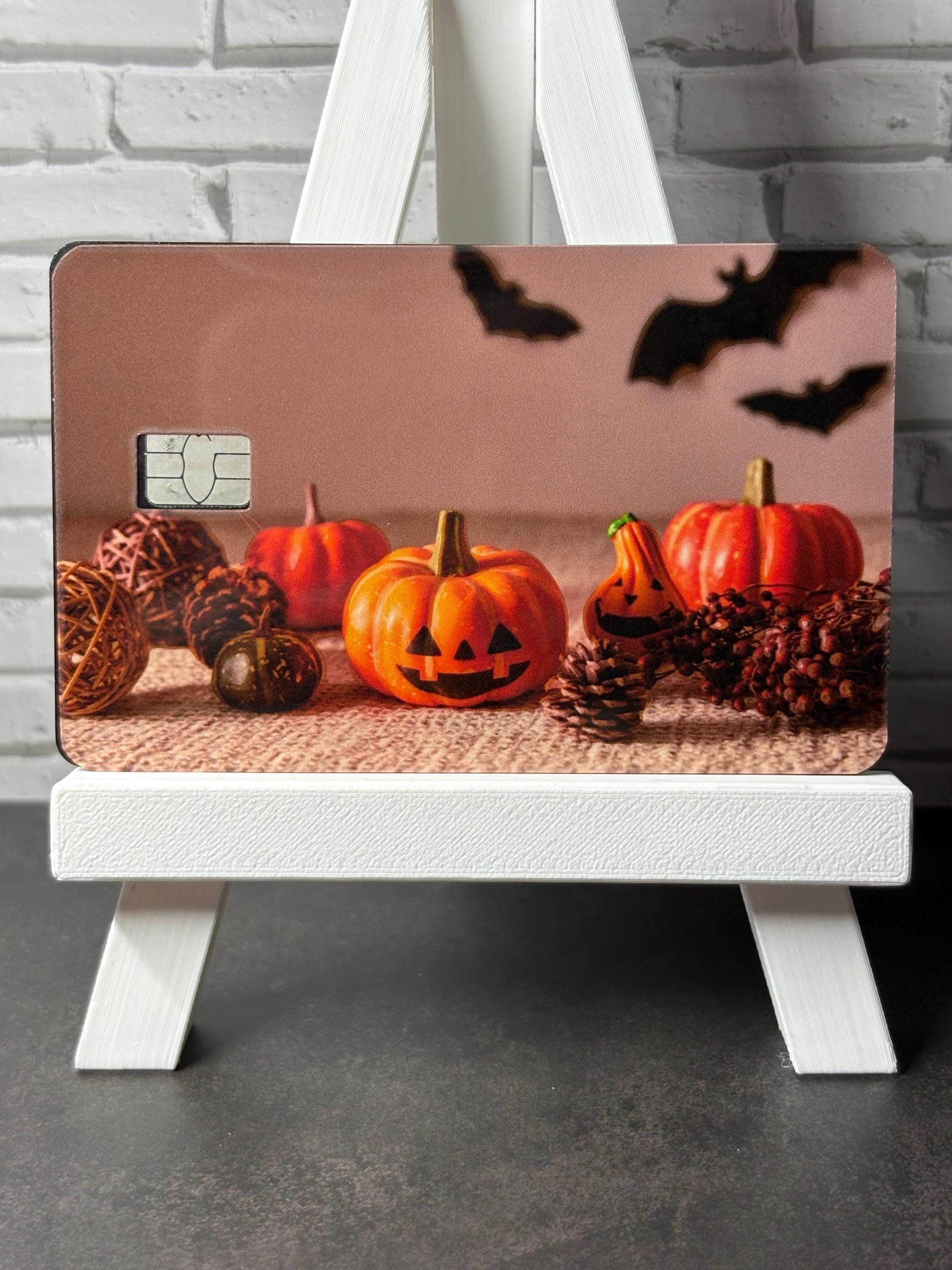 Jack-O-Lantern Card Skin, Funny Halloween Debit Sticker, Waterproof Vinyl Bank Card Decal, Fall Gift