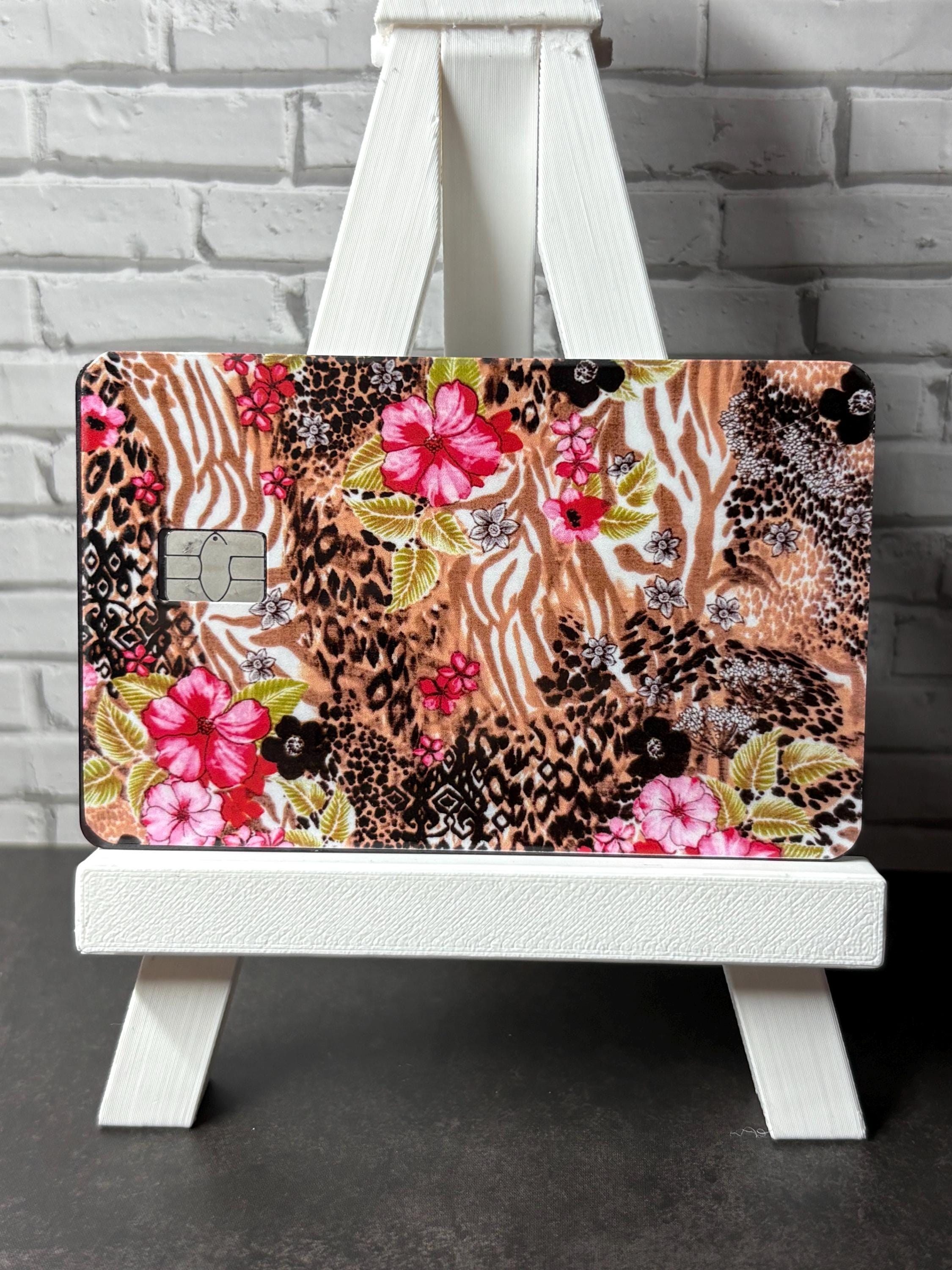 Boho Floral Leopard Print Card Skin, Waterproof Vinyl Debit Sticker (Gift)