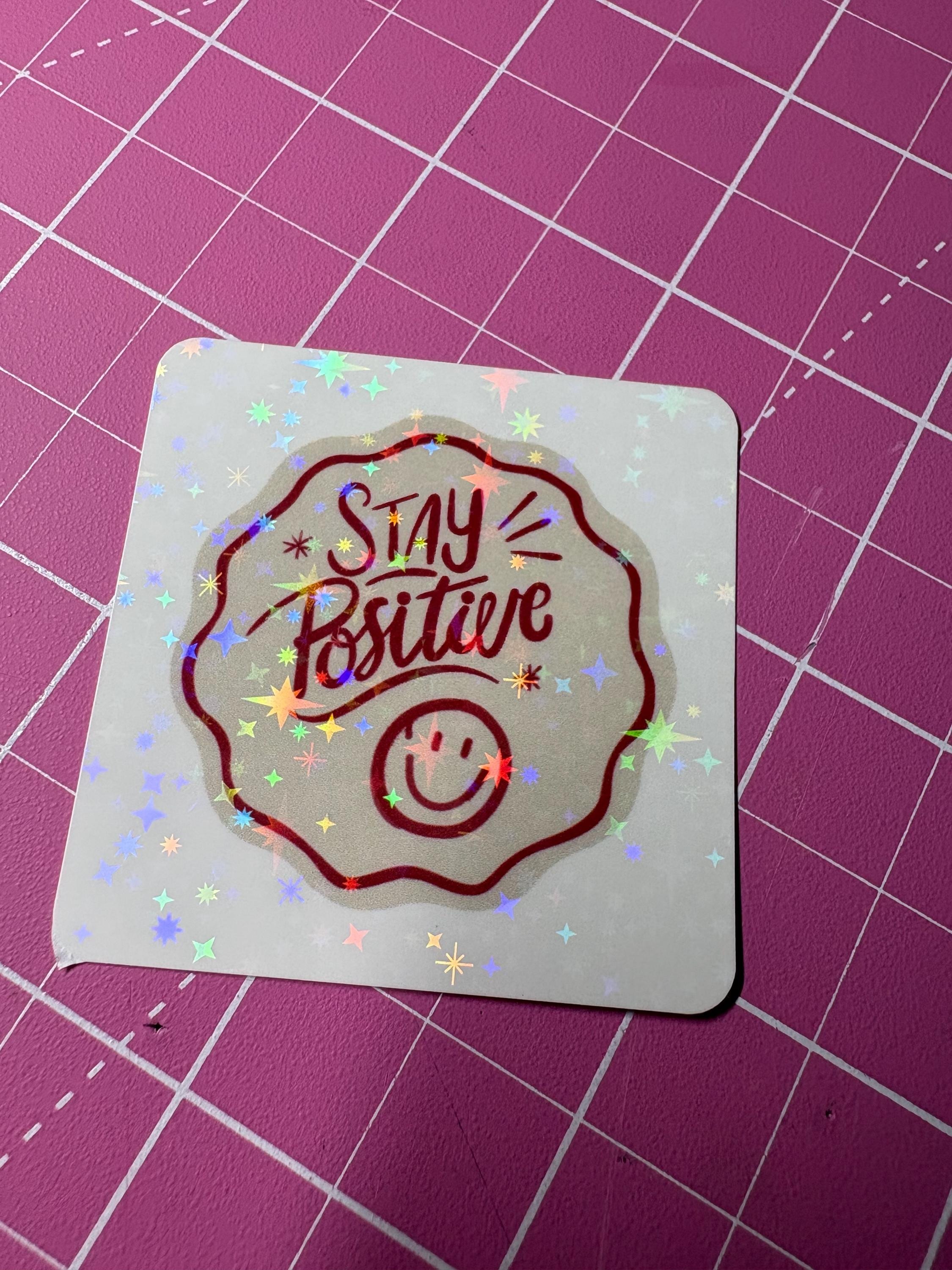Smiley Face Sticker, Stay Positive Vinyl Decal for Laptop Water Bottle Journal