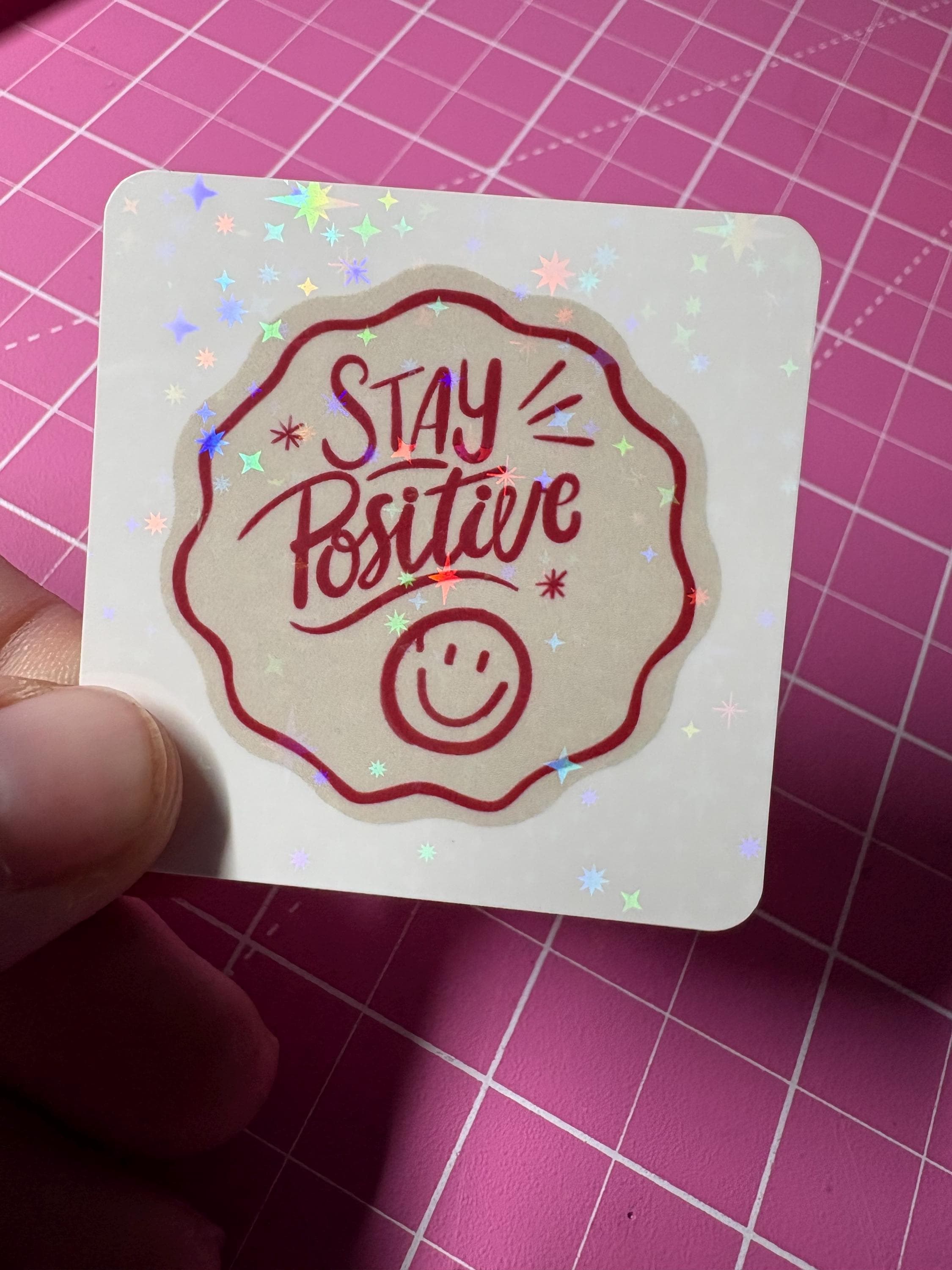 Smiley Face Sticker, Stay Positive Vinyl Decal for Laptop Water Bottle Journal, view 2