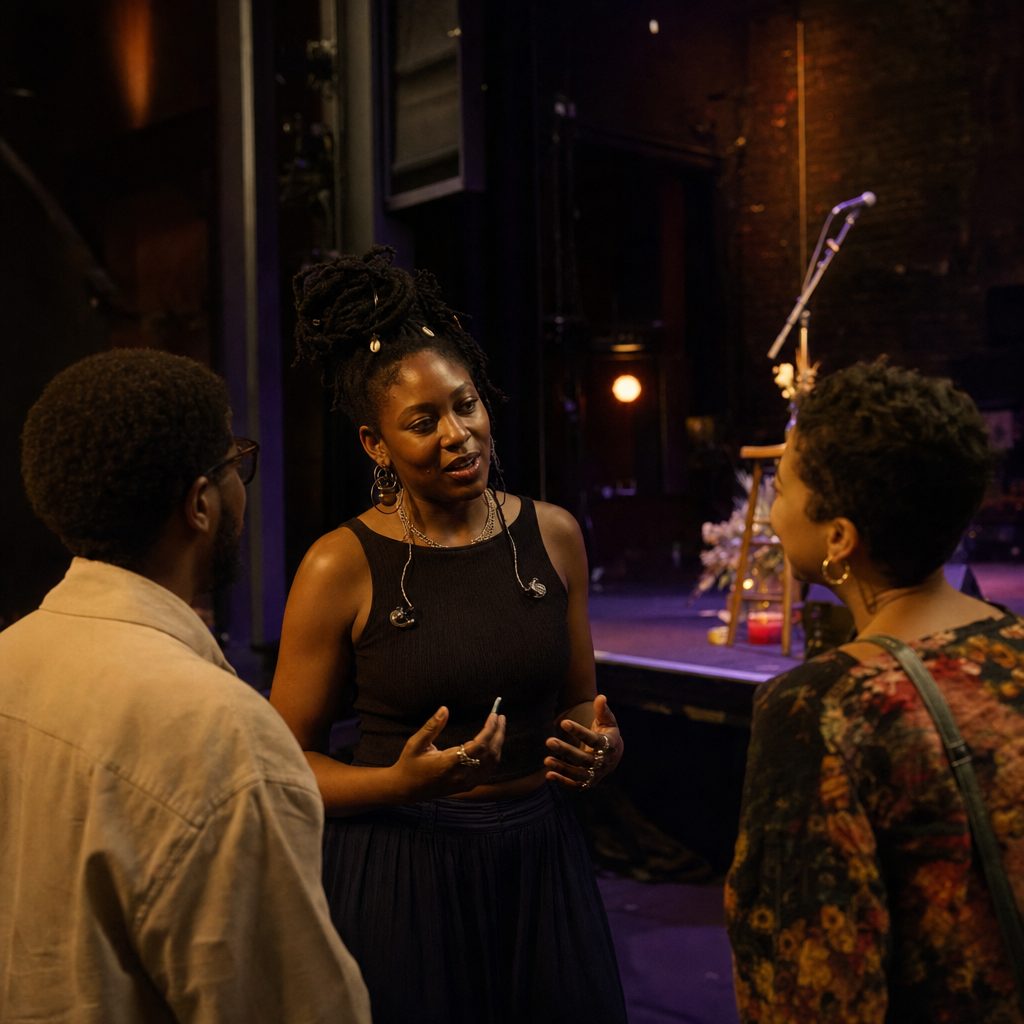 Independent artist speaking with listeners after a live performance