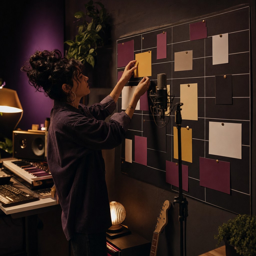 Independent artist organizing a physical release plan in a recording studio