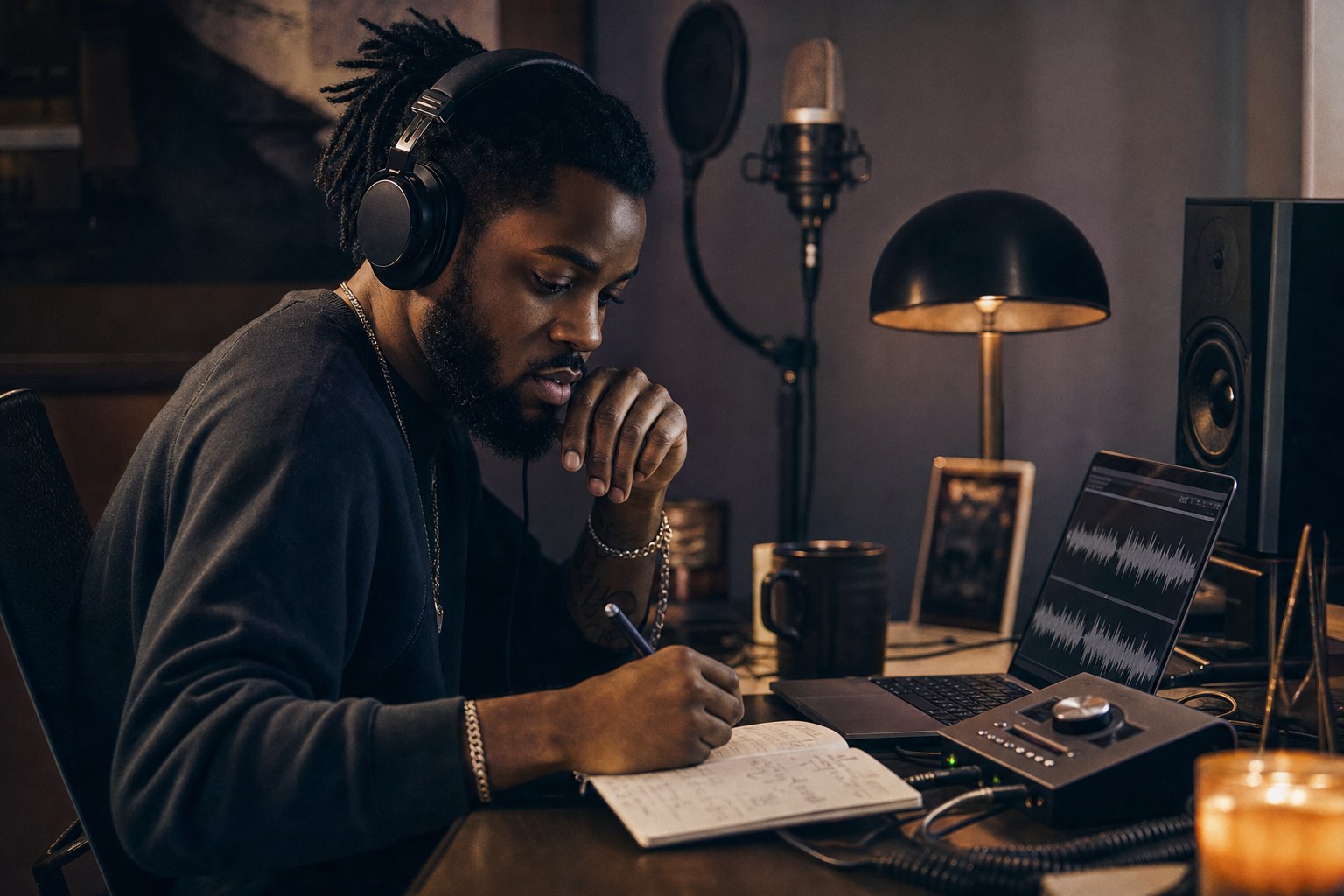 Independent recording artist completing release checks in a home studio