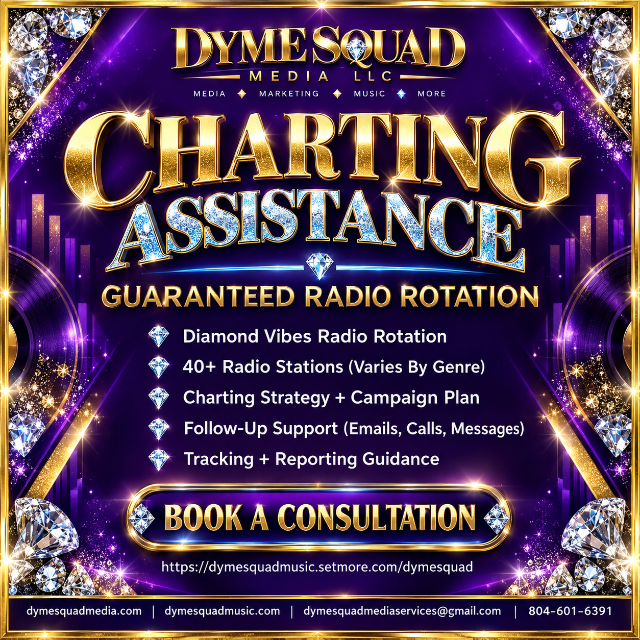 Dyme Squad Media Charting Assistance promotion with guaranteed Diamond Vibes Radio rotation