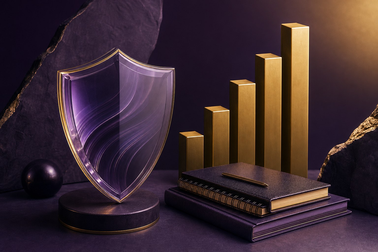 Concept illustration of a shield and financial planning tools