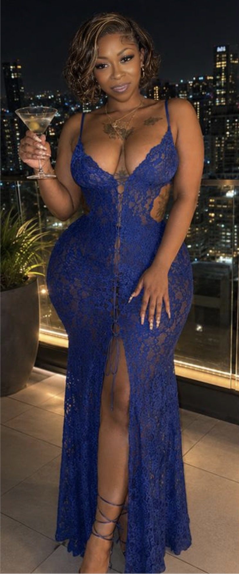 Evening station portrait in a blue lace dress