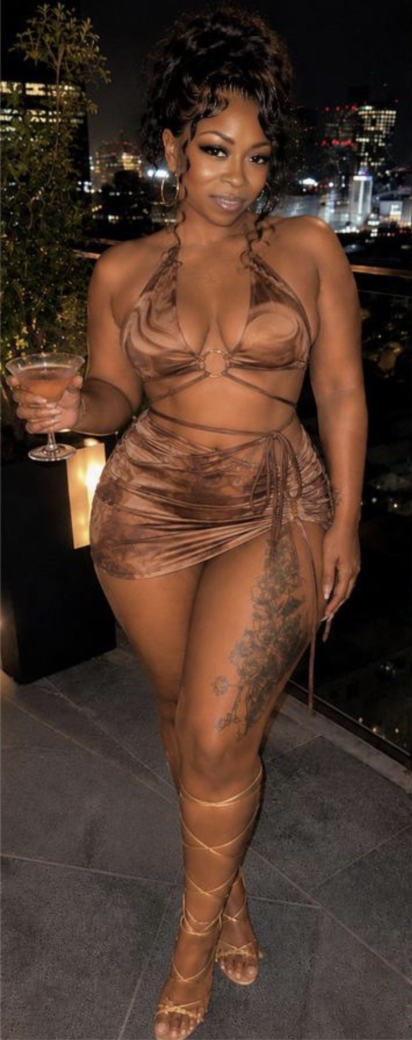 Evening station portrait in a bronze dress