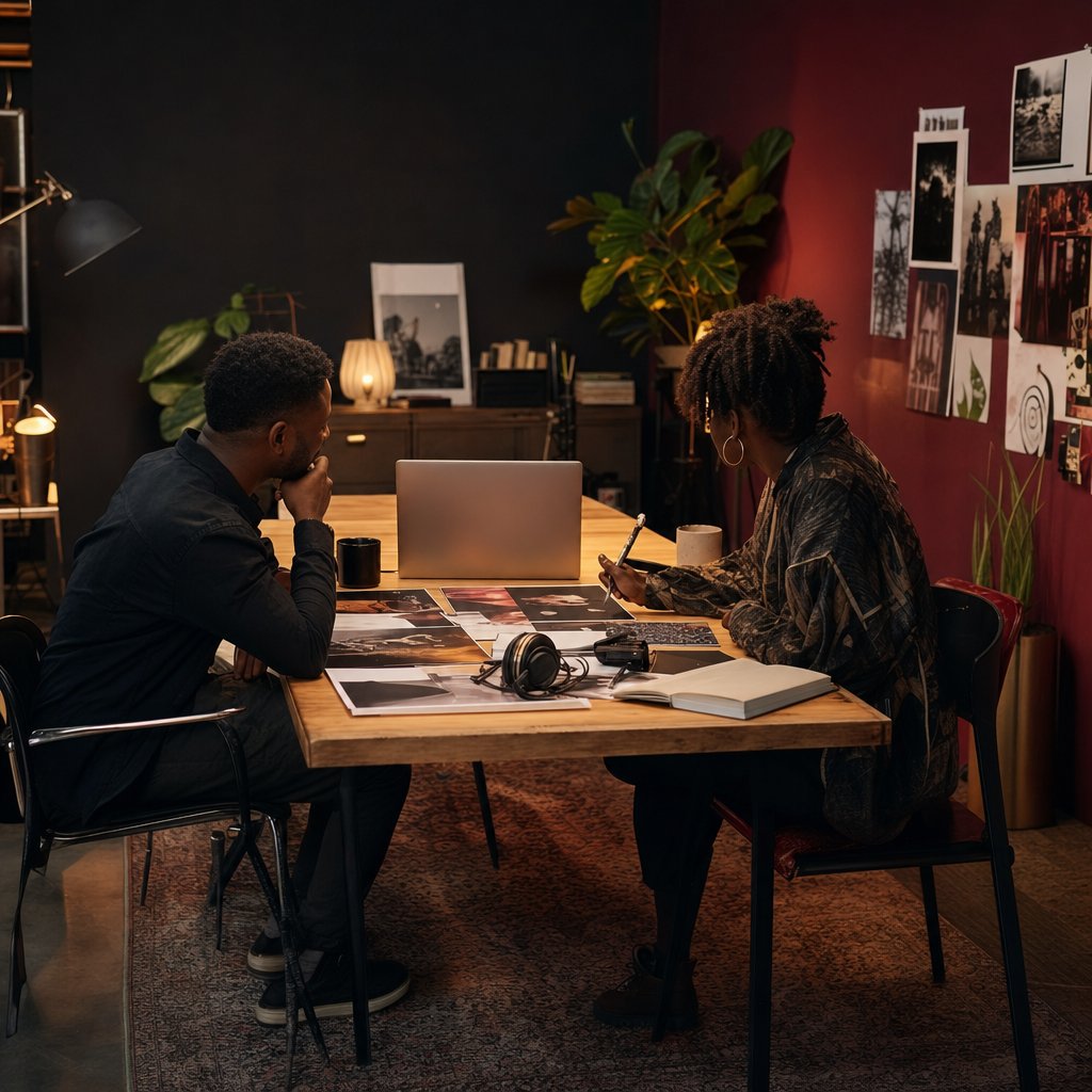 Independent artist and creative teammate planning a music release campaign