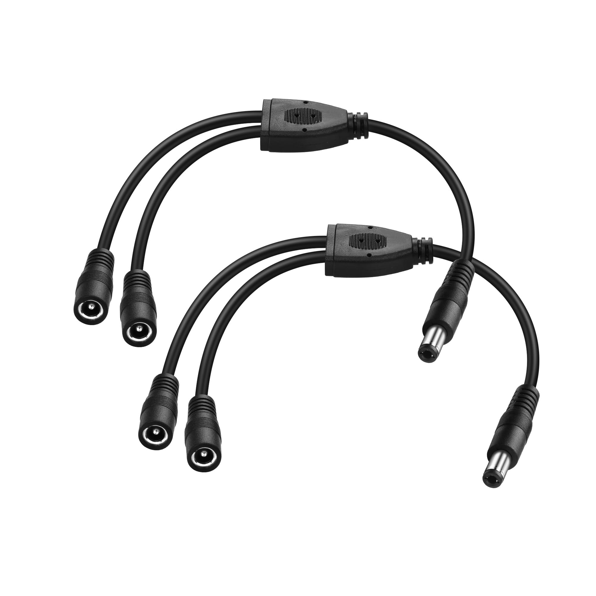 PNGKNYOCN DC 5.5x2.5mm 1 Male to 2 Female Power Supply Splitter Cord 30CM Y Splitter Adapter Cord ,for CCTV Cameras DVR LED Light Strip (2-Pack)