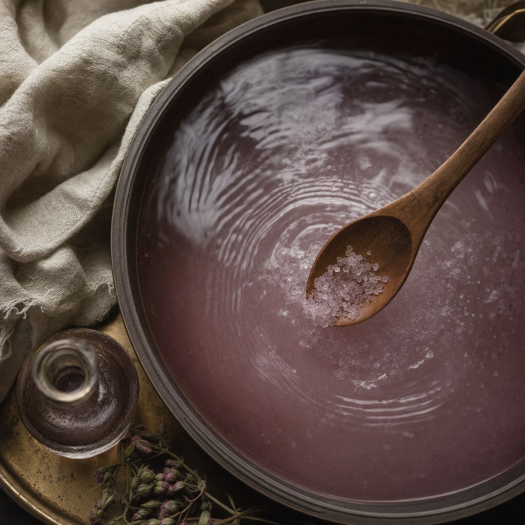 Mineral bath soak dissolving in warm water