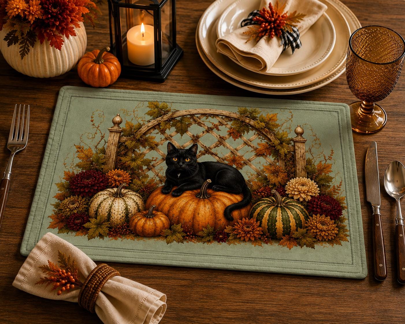 Autumn Black Cat Quilted Placemat, product view 3