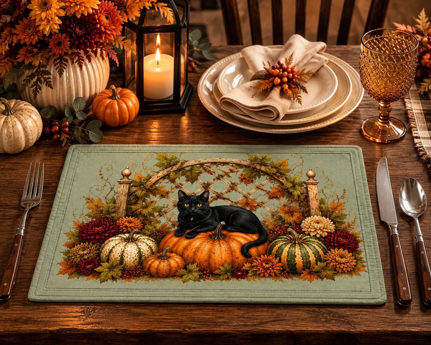 Autumn Black Cat Quilted Placemat, product view 4