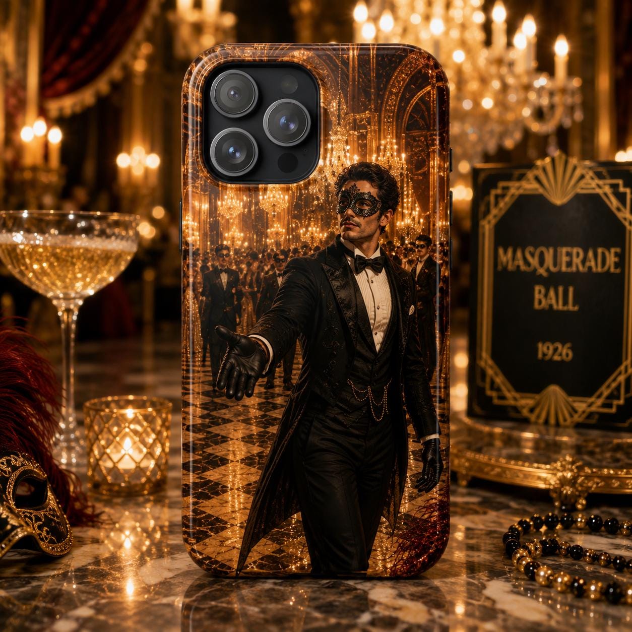Phantom in Tuxedo Elegant Gothic Party Design Tough Phone Case, product view 4