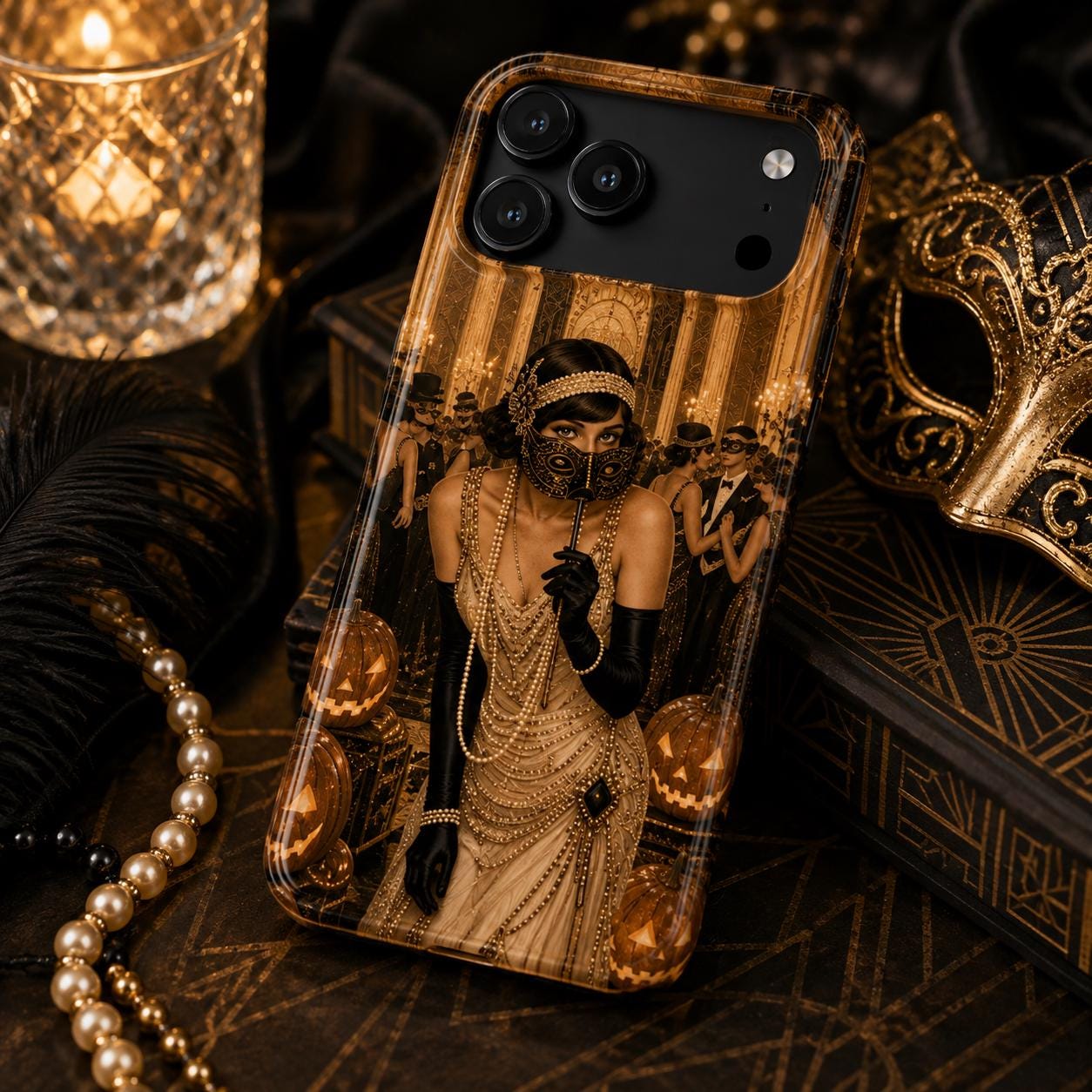 Vintage Masquerade Halloween Tough Phone Case 1920s Flapper Costume Design, product view 2