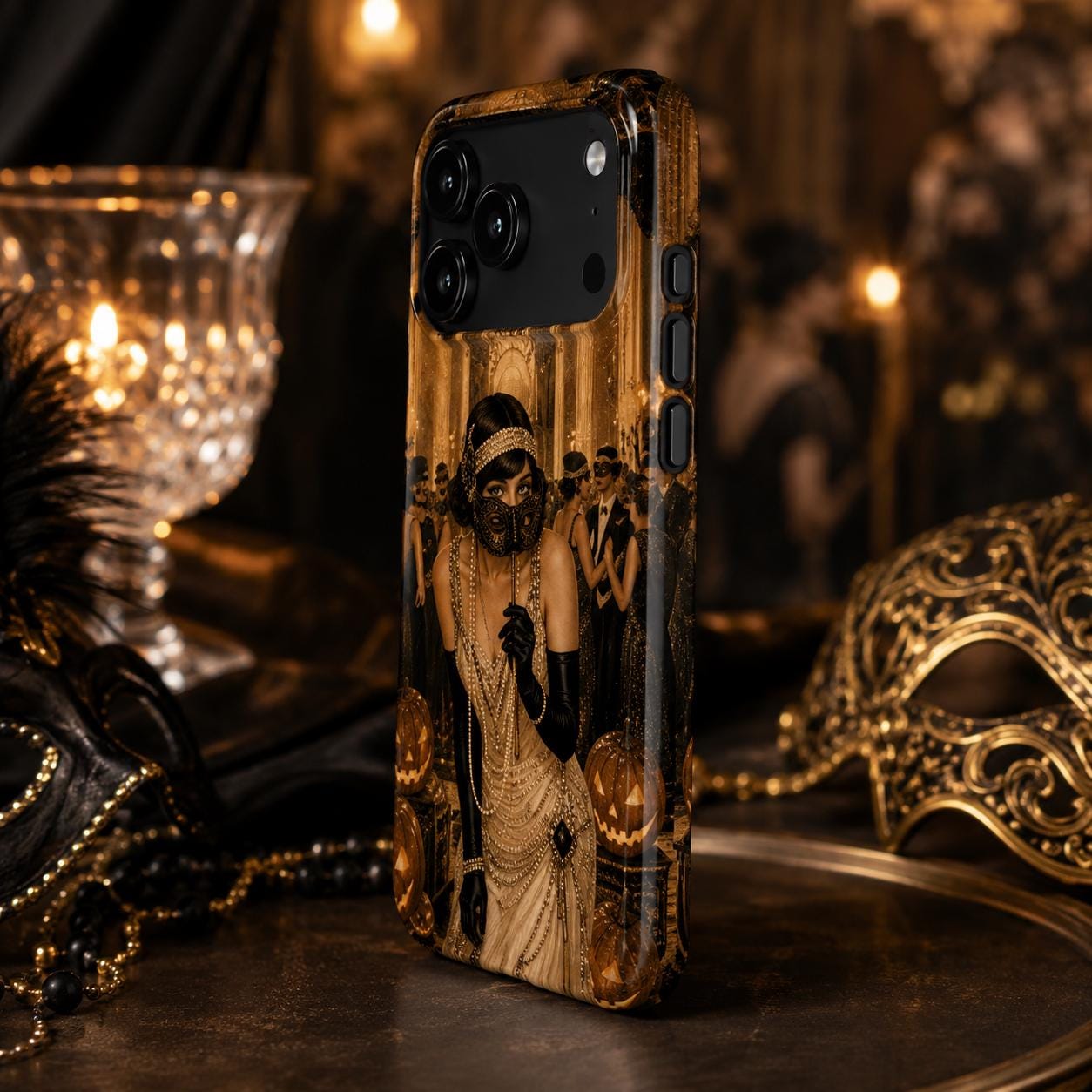 Vintage Masquerade Halloween Tough Phone Case 1920s Flapper Costume Design, product view 4