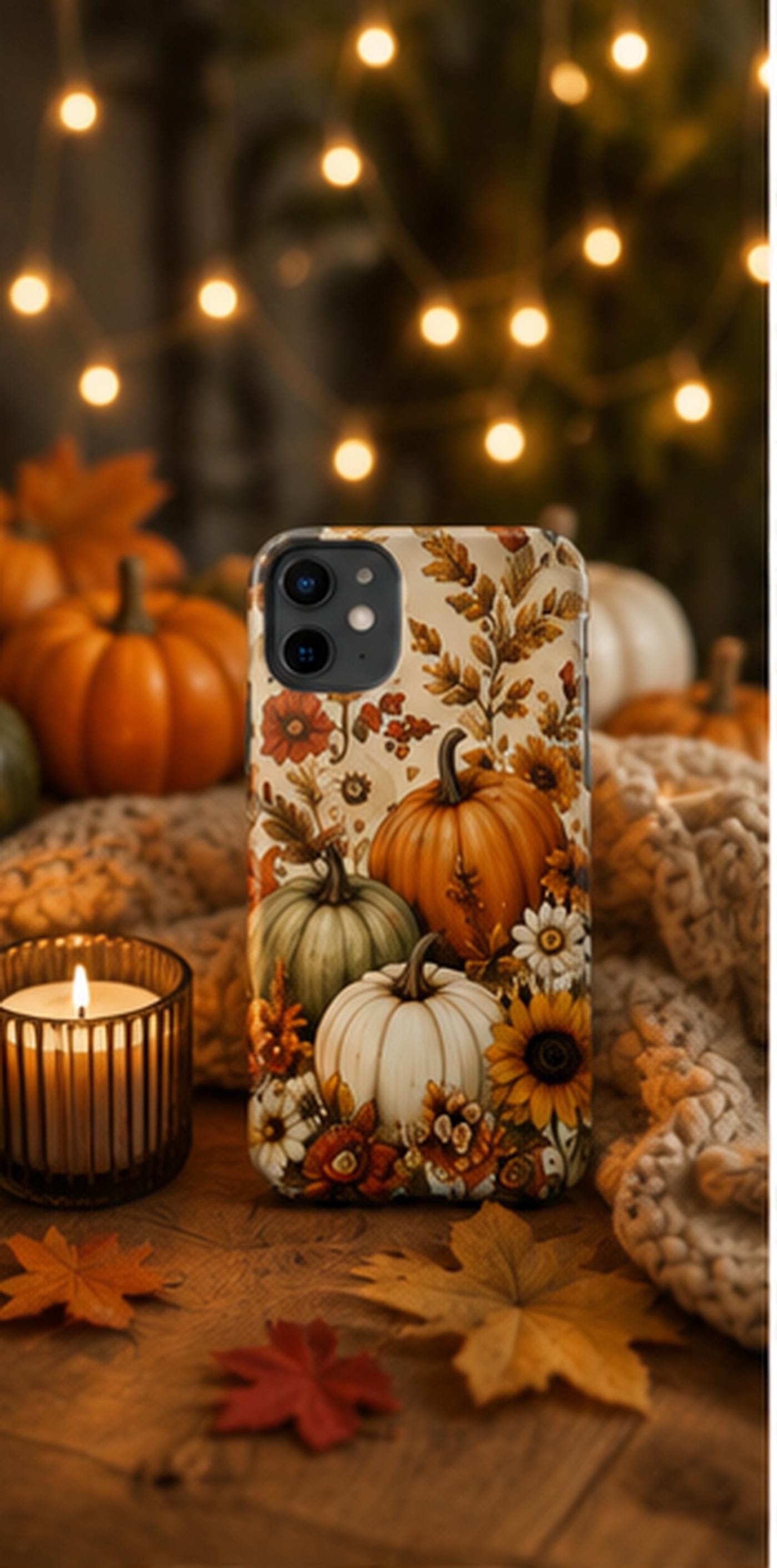 Autumn Pumpkin Floral Tough Phone Case Fall Sunflower Harvest Design